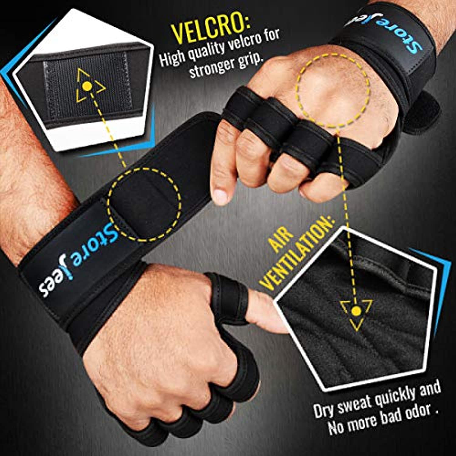 Guantes de gimnasio para levantamiento de pesas con muñequera para hombres y mujeres, guantes de entrenamiento sin dedos totalmente ventilados que protegen el pulgar y la palma, agarre extra natural para levantamiento de pesas, ejercicios de crossfit