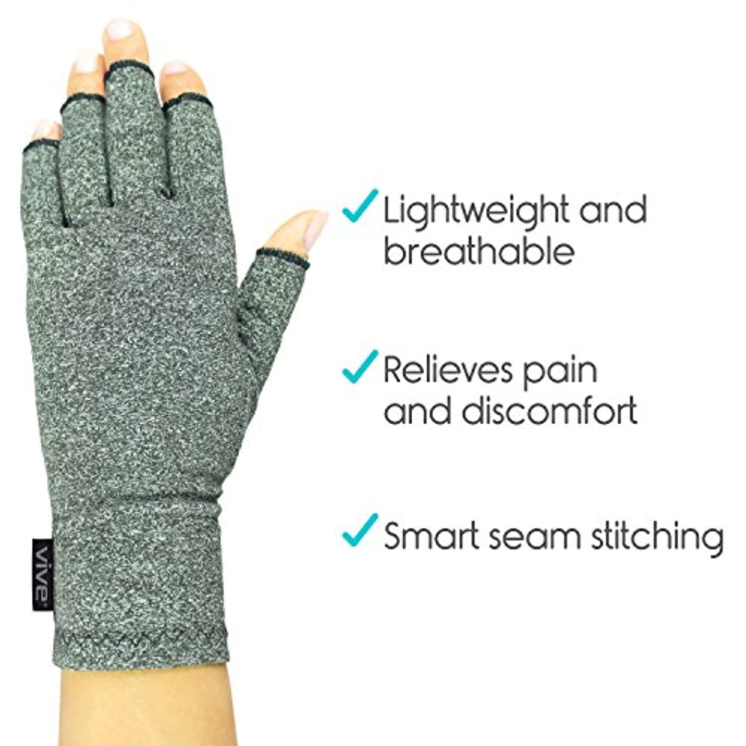 Guantes de compresión para reumatoide y la osteoartritis, guantes para la artritis de VIVE, los guantes para las manos proveen alivio al dolor articular por artrosis, para hombres y mujeres, con dedos libres, L, 2
