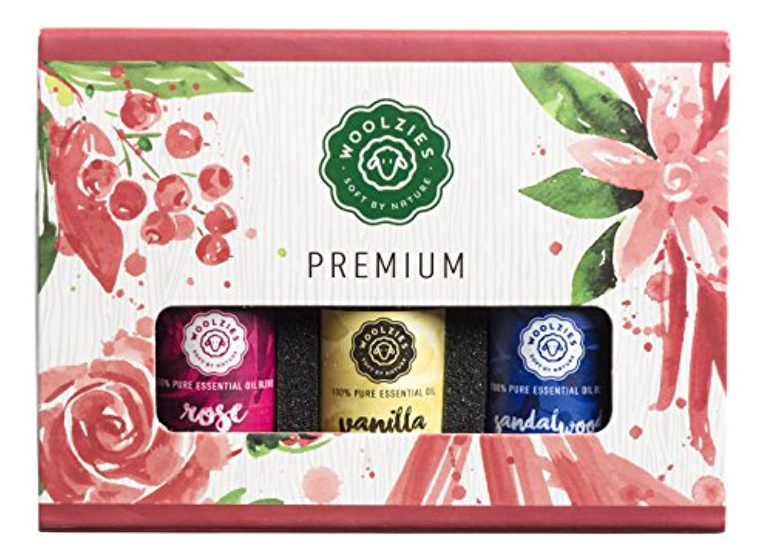Woolzies puro, terapéutico aceite esencial Set Rosa de aceites, Premium de sándalo y vainilla