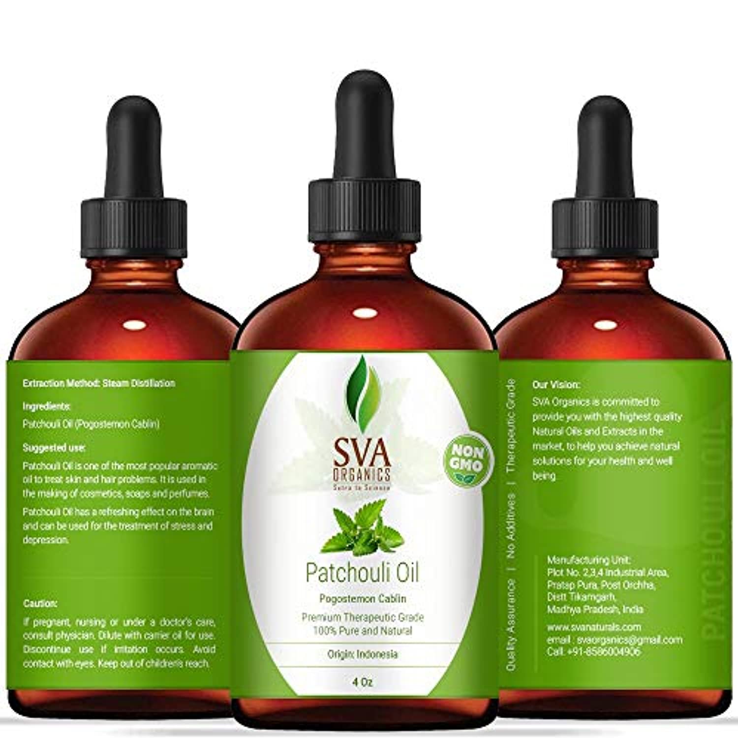 Aceite de pachulí orgánico certificado por USDA – 100% puro y natural, destilado al vapor de grado natural y terapéutico para la piel y relajación por SVA Organics
