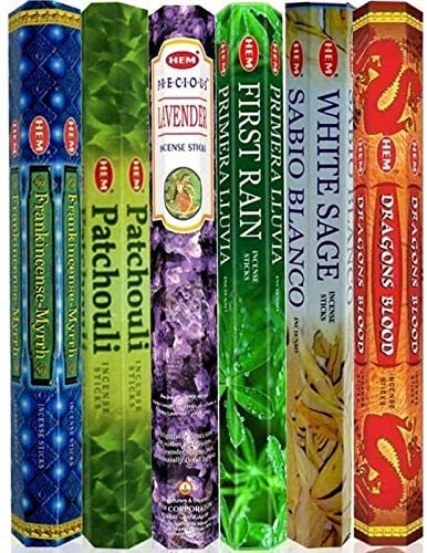 Seis aromas de incienso más populares, 120 varillas en total, con quemador gratis, 20 varillas cada uno de limoncillo, lavanda, jazmín egipcio, sándalo ambar, opio, eucalipto.