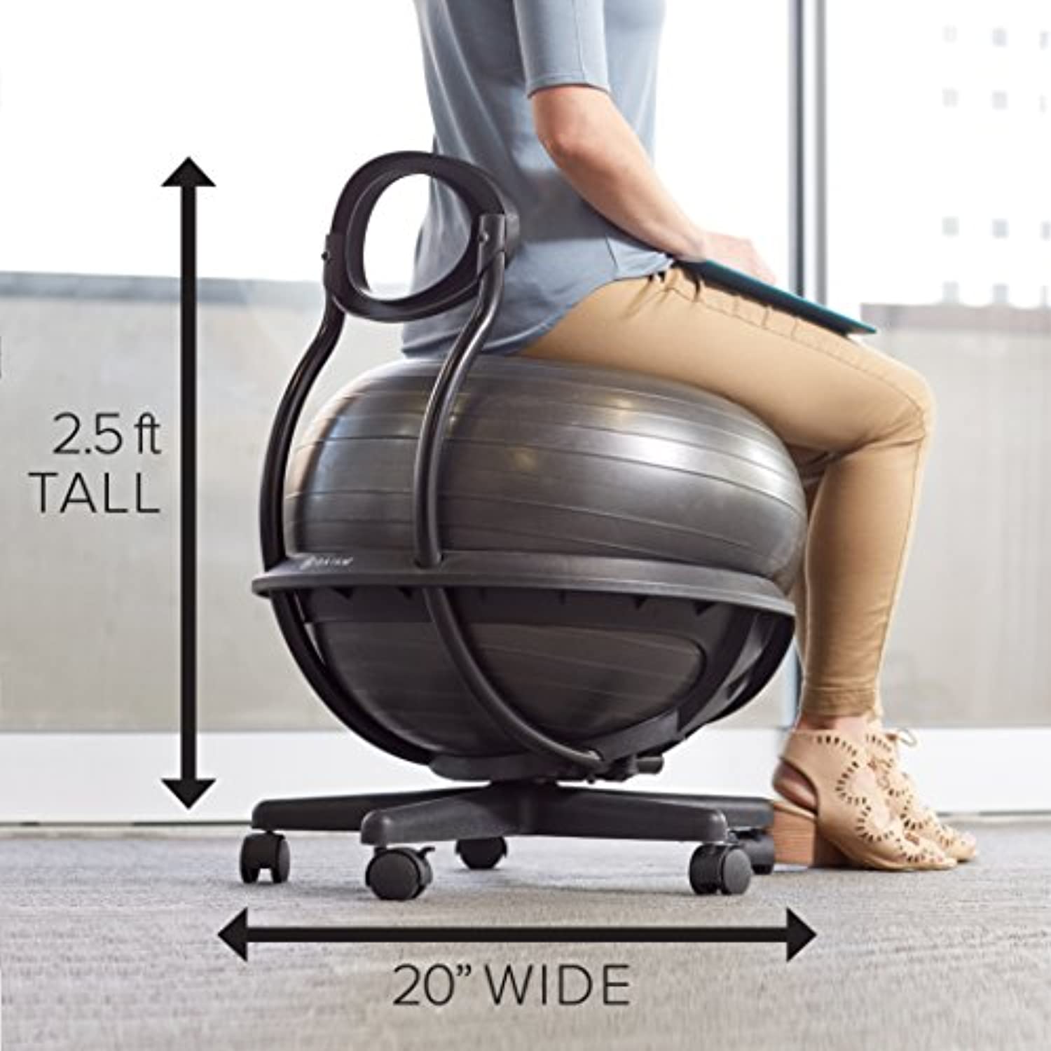 Gaiam Ultimate Balance Ball Chair – Premium ejercicio estabilidad Yoga Ball silla ergonómica para el hogar y el escritorio de oficina – 20.5 in bola anti-ráfaga, bomba de aire, guía de ejercicios