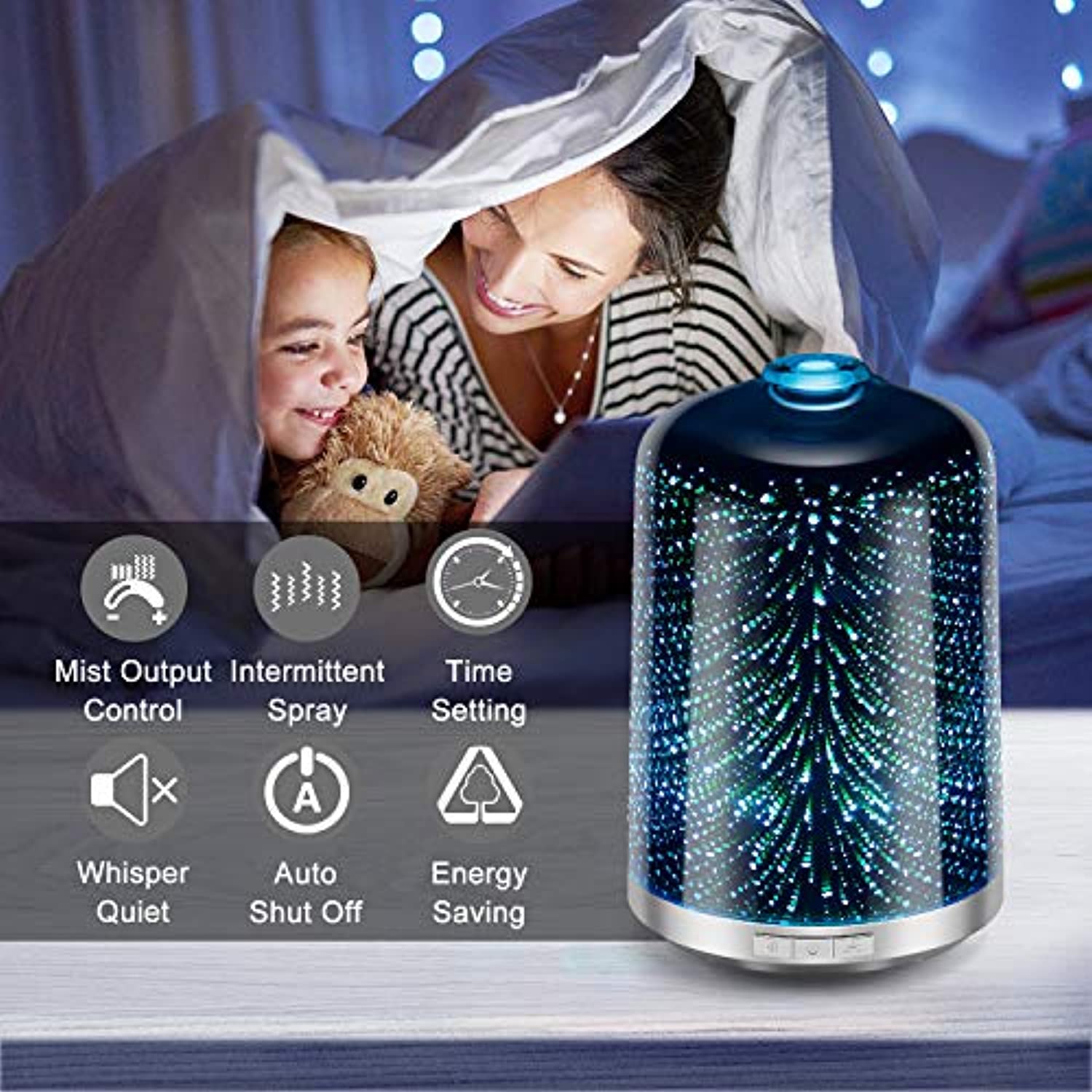 Difusor de aceite esencial 3D cristal galaxia aromaterapia difusor 8.5 fl oz aromaterapia aceite niebla fría humidificador apagado automático sin agua oficina en el hogar Yoga SPA bebé