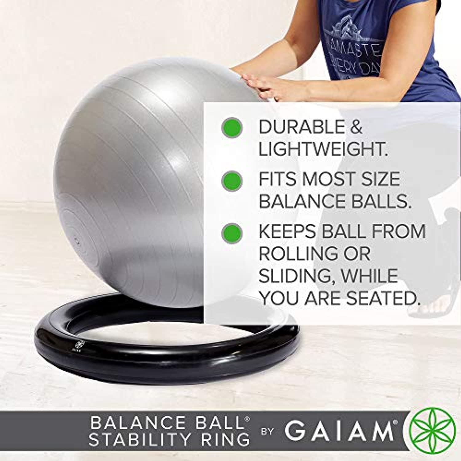 Gaiam - Soporte para pelota de yoga con anillo de estabilidad, inflable, convierte tu pelota de equilibrio en silla de mesa de oficina