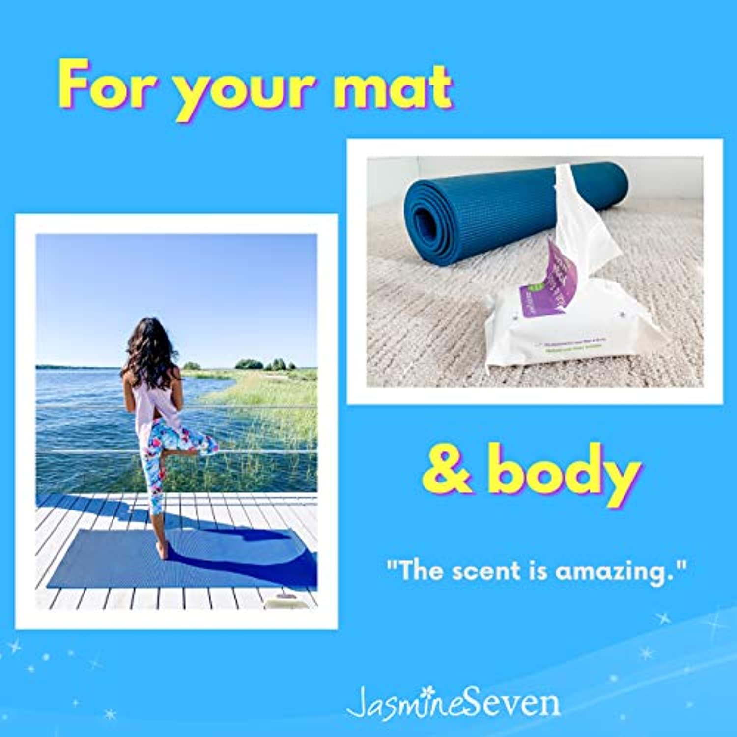 Toallitas de yoga para estera y cuerpo – Lavanda natural y árbol de té – Juego de 4 (25 toallitas por paquete) = 100 toallitas – por Jasmine Seven – para el hogar, estudio, gimnasio, viajes