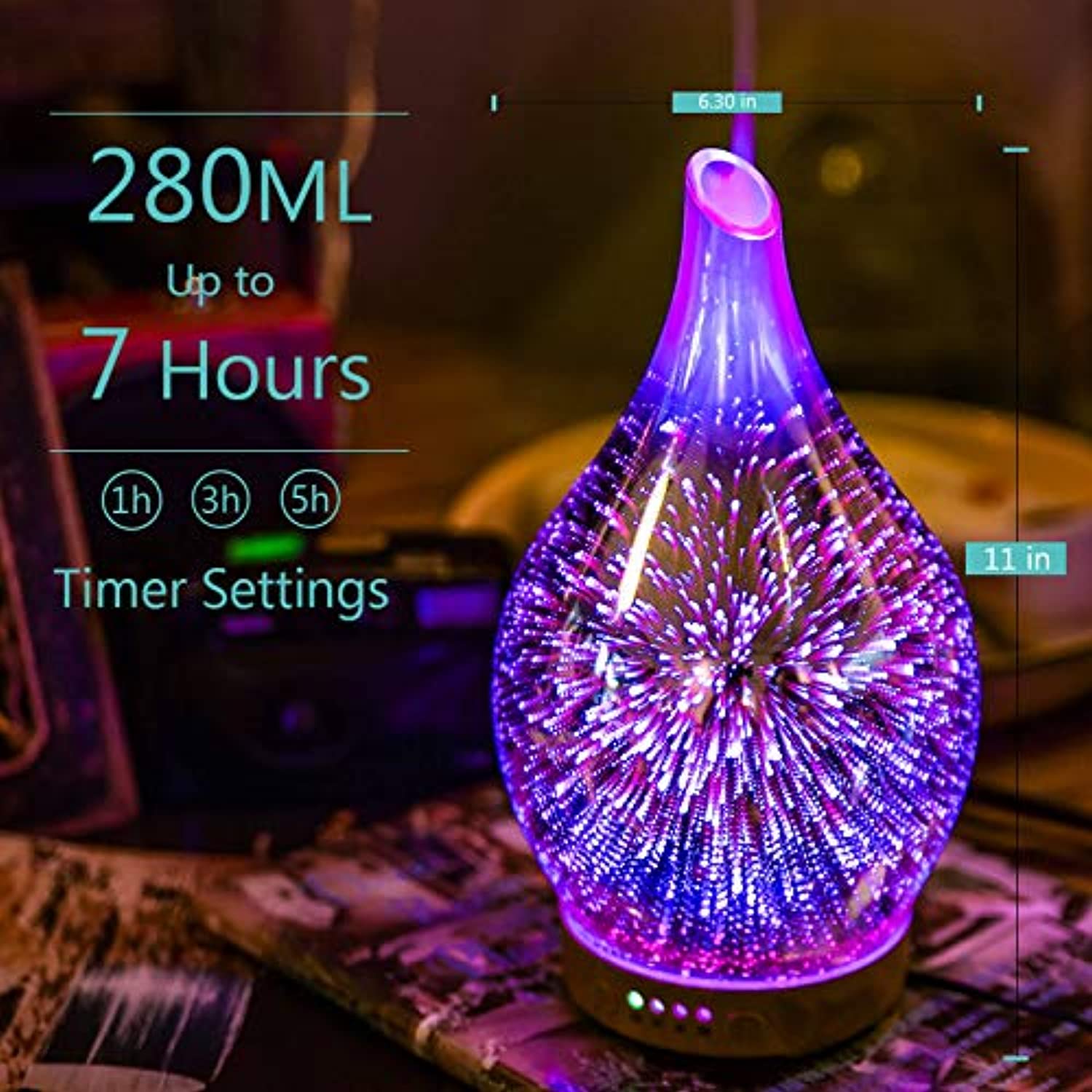 Porseme 9.5 fl oz 3D difusor de aceite esencial difusor aromaterapia difusores niebla fría sin agua auto apagado humidificador