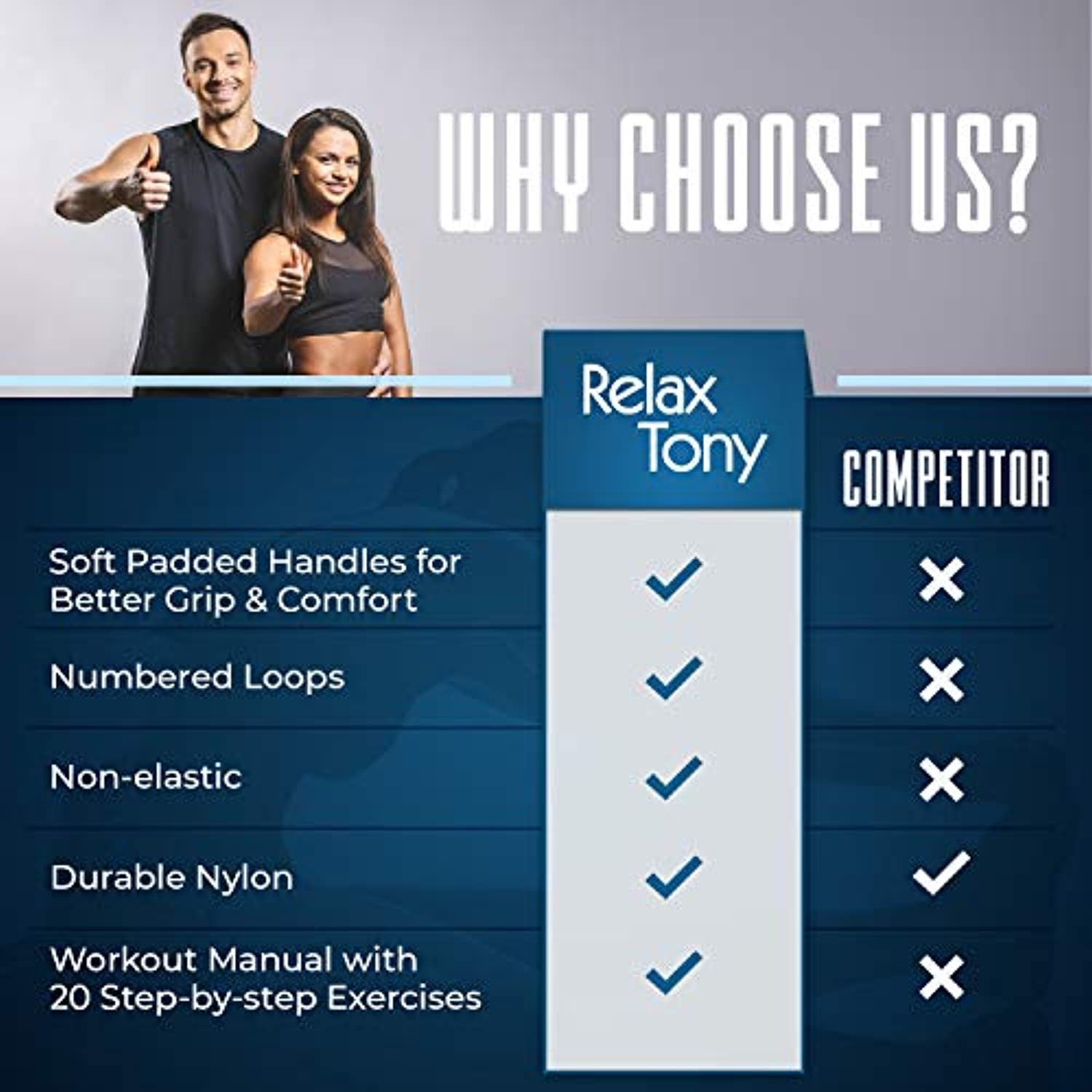 Relax Tony - Correa elástica con trabillas para yoga, terapia física y ejercicios de flexibilidad, no elástica, 12 bucles, incluye guía ilustrada de entrenamiento, Gris