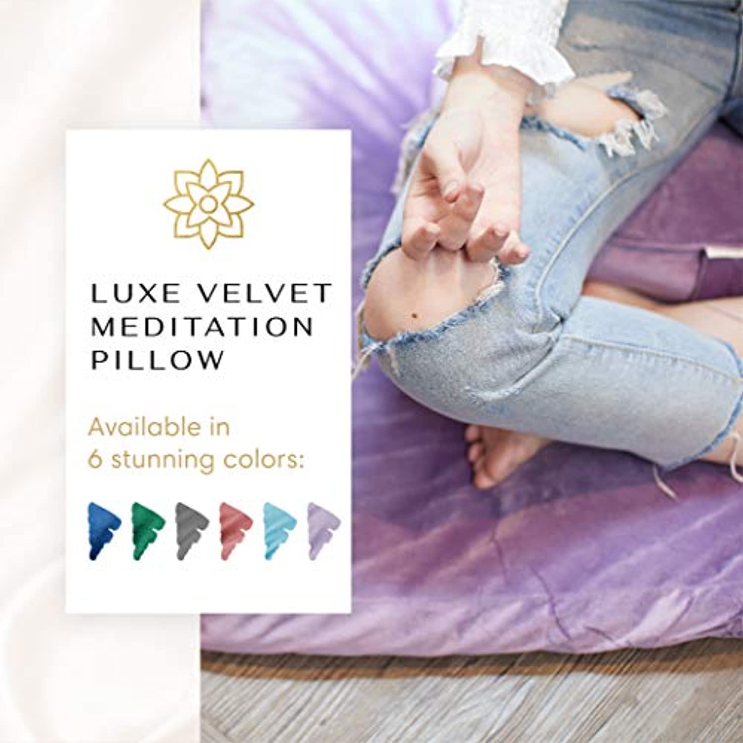 Cojín de meditación de terciopelo Mindful and Modern – Almohada de lujo Zafu para yoga – Almohada grande de meditación de trigo sarraceno con funda extraíble de lujo en seis colores
