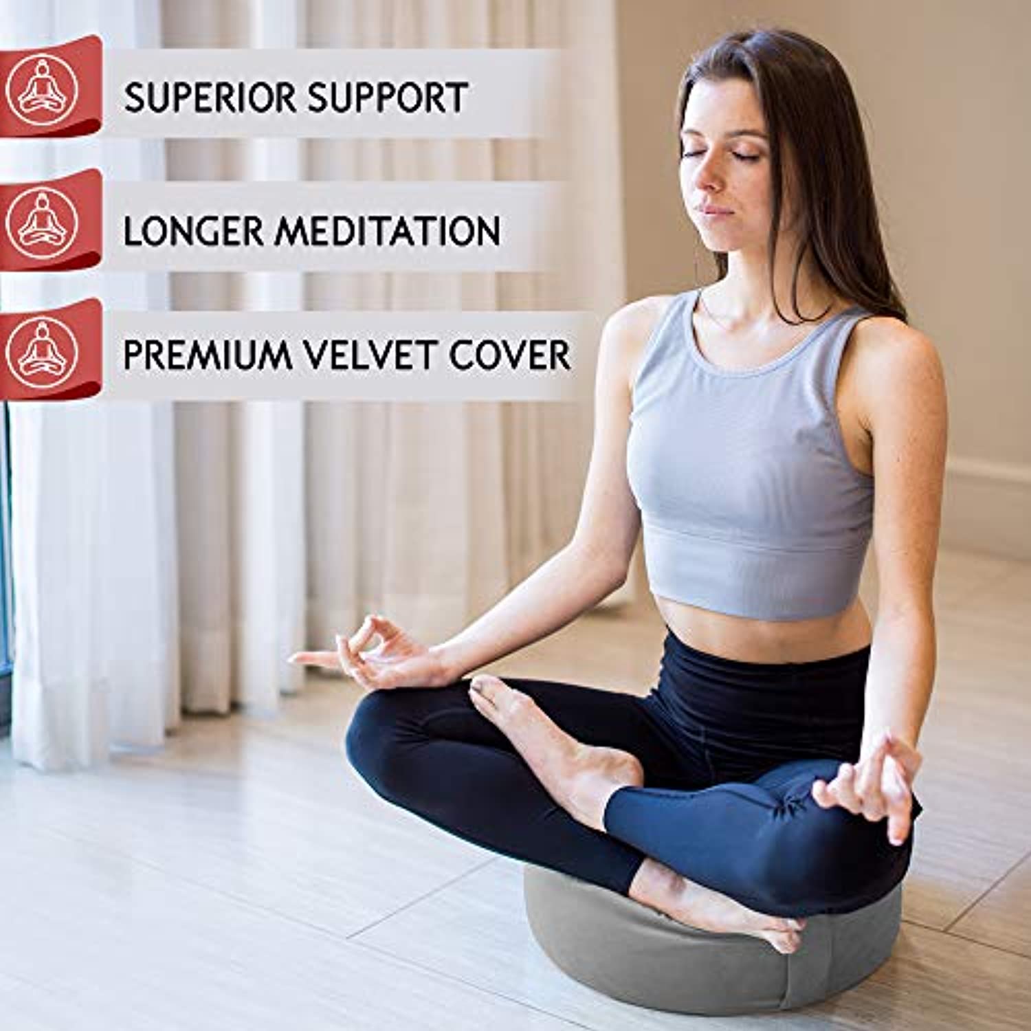 Florensi - Cojín de meditación (16.0 x 16.0 x 6.2 in), almohada de meditación de terciopelo grande para mujeres y hombres, cojín de yoga, almohadas de meditación para sentarse en el suelo, cojines de meditación de trigo sarraceno