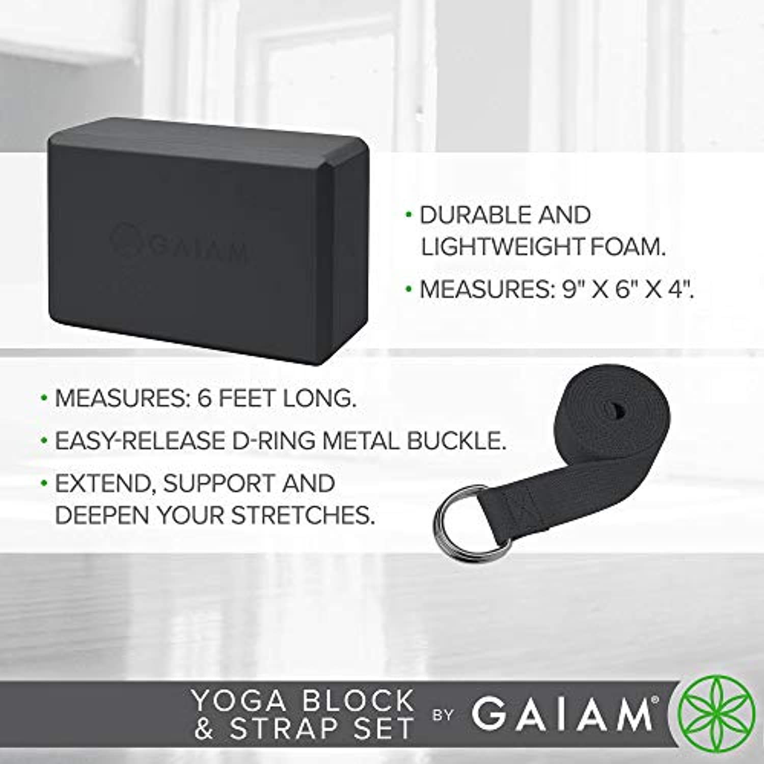 Correa y bloque Gaiam para yoga