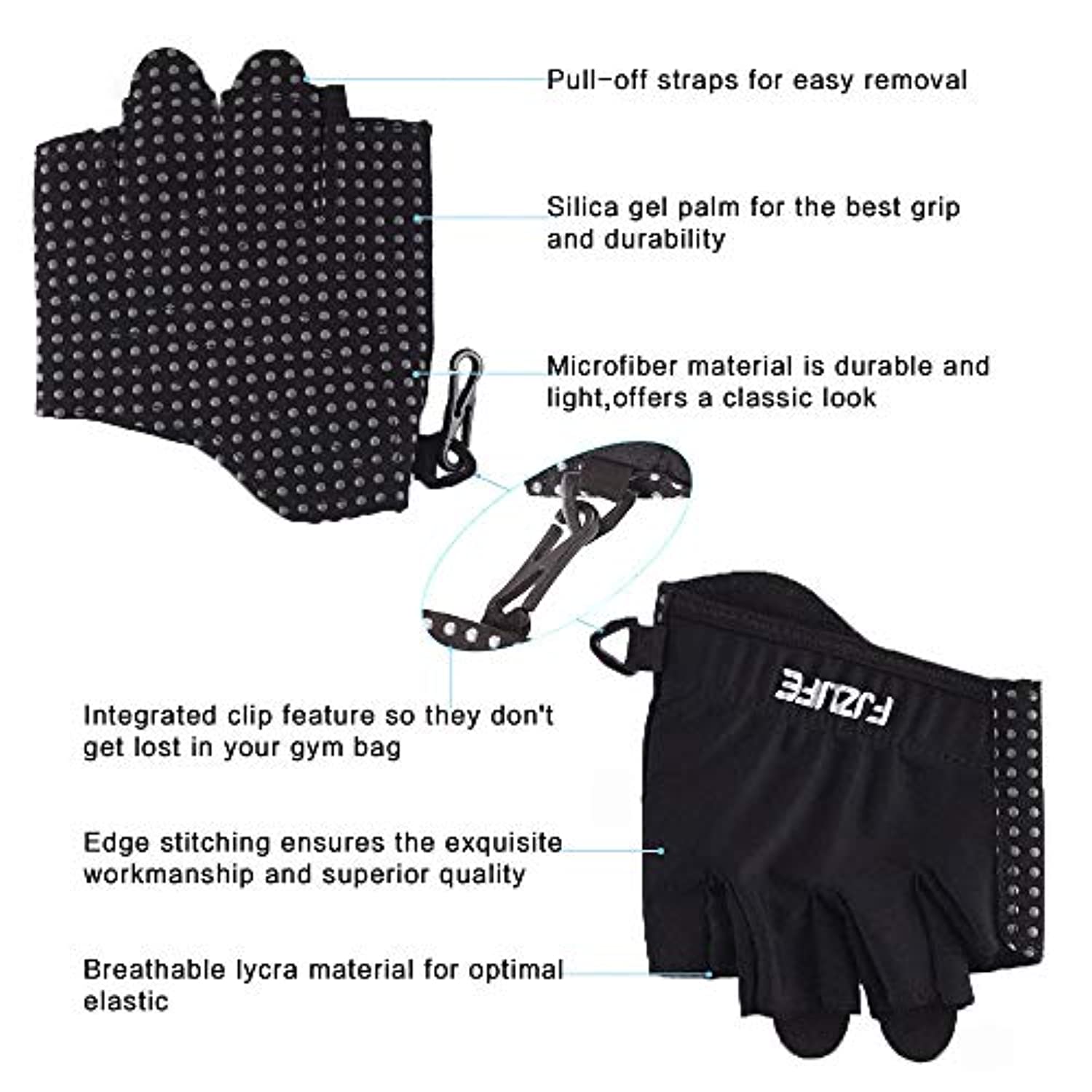 FJZLIFE - Guantes de fitness para entrenamiento cruzado, levantamiento de pesas, ciclismo, culturismo, yoga, dominadas y fitness, palma de agarre de silicona mejorada, mejora tu fitness sin rasgaduras de mano