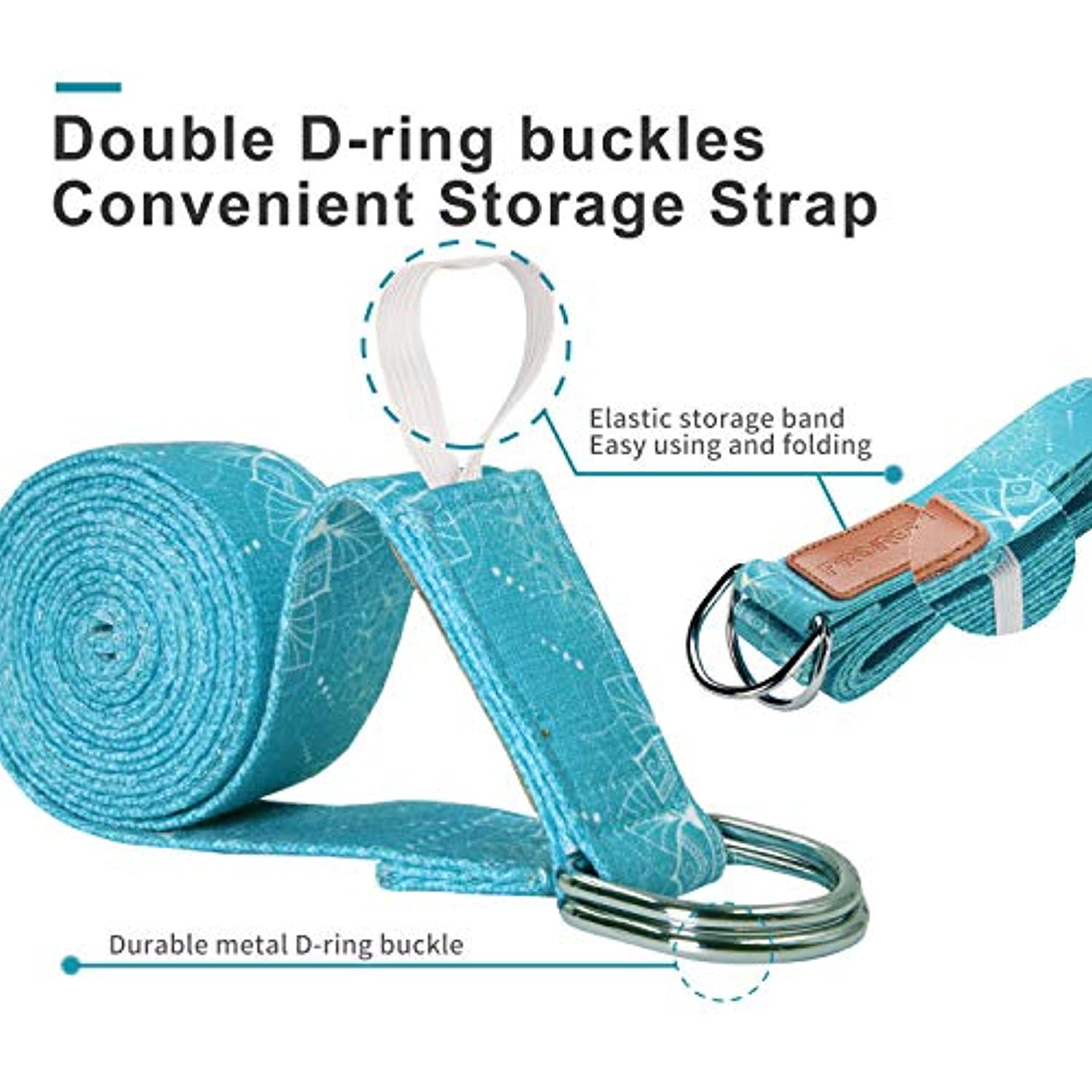 Proiron - Correa de yoga ajustable con hebilla en forma de D para yoga, para fitness, flexibilidad, estiramiento, yoga, pilates, terapia física, 12 pies, correa de algodón resistente