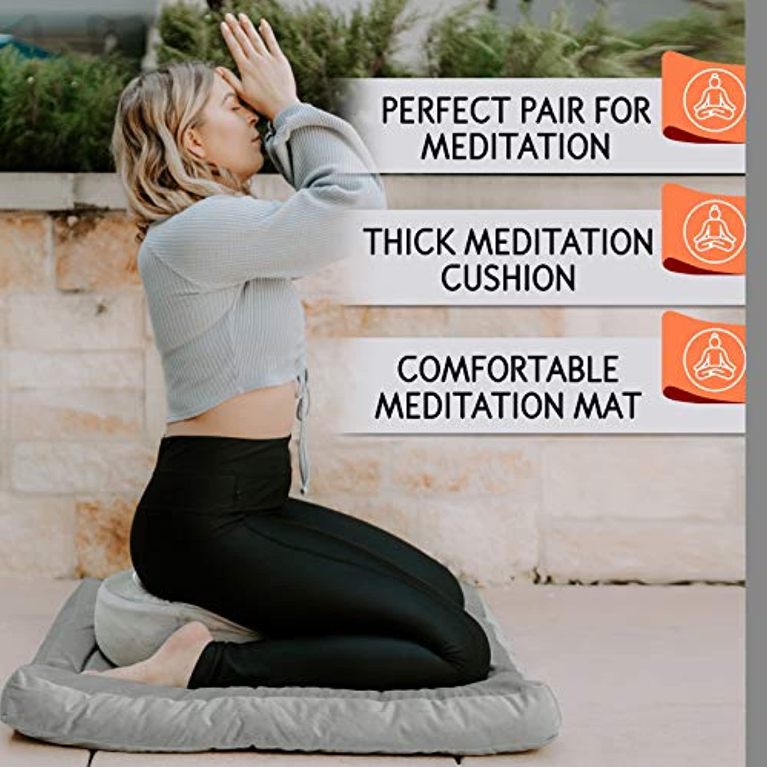 Florensi Meditation Cushion & Zabuton Meditation Mat Bundle- Premium Velvet Meditation Pillow for Women and Men,Washable Cover,Perfect Pair of Buckwheat Meditation Cushion & 100% Cotton Meditation Mat