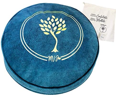 Cojín de meditación MV Joie Zafu relleno con cascos de trigo sarraceno y paquetes de carbón | Almohada de yoga en terciopelo suave/gamuza; diseño de bordado, bolsa de lavanda y bolsa de algodón antipolvo.