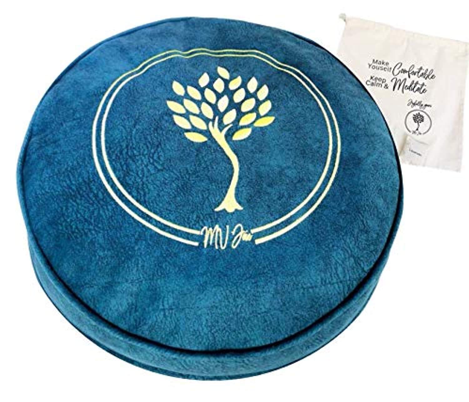 Cojín de meditación MV Joie Zafu relleno con cascos de trigo sarraceno y paquetes de carbón | Almohada de yoga en terciopelo suave/gamuza; diseño de bordado, bolsa de lavanda y bolsa de algodón antipolvo.