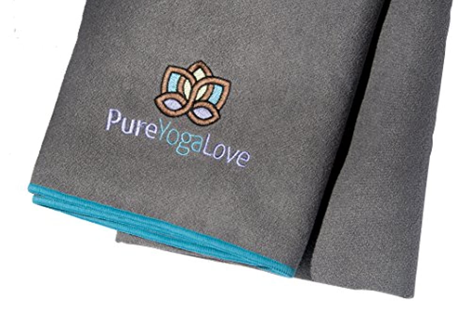 Pure Yoga Love - Toalla de yoga caliente (24.0 x 72) superabsorbente, antideslizante, secado rápido y duradero, mejora el agarre de la Tapete funciona para Bikram, Ashtanga y todo tipo de yoga