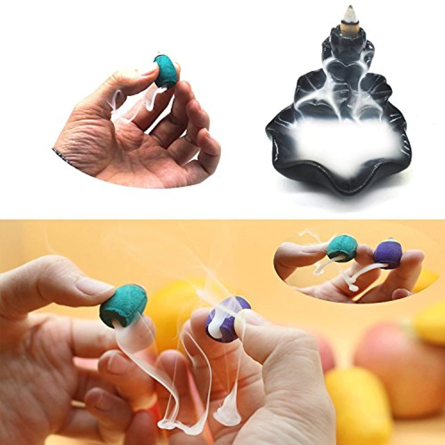 OTOFY - 70 conos de incienso mezclados con incienso y cascada, aroma a jazmín y ajo, incienso de Osmanthus mezclado con aroma natural (incienso de flujo de retorno)
