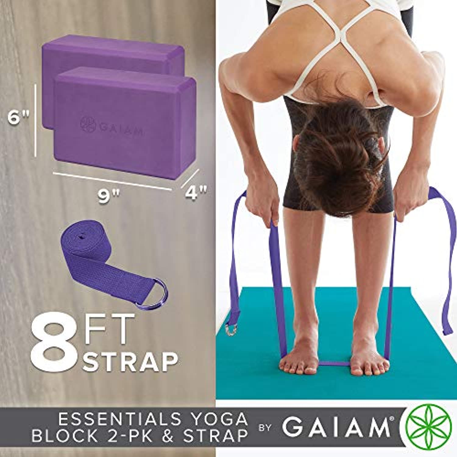 Gaiam Essentials - Juego de 2 bloques de yoga y correa de yoga