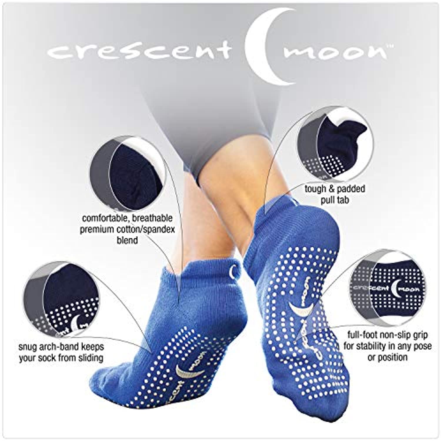 Crescent Moon - Calcetines antideslizantes (3 unidades), color blanco