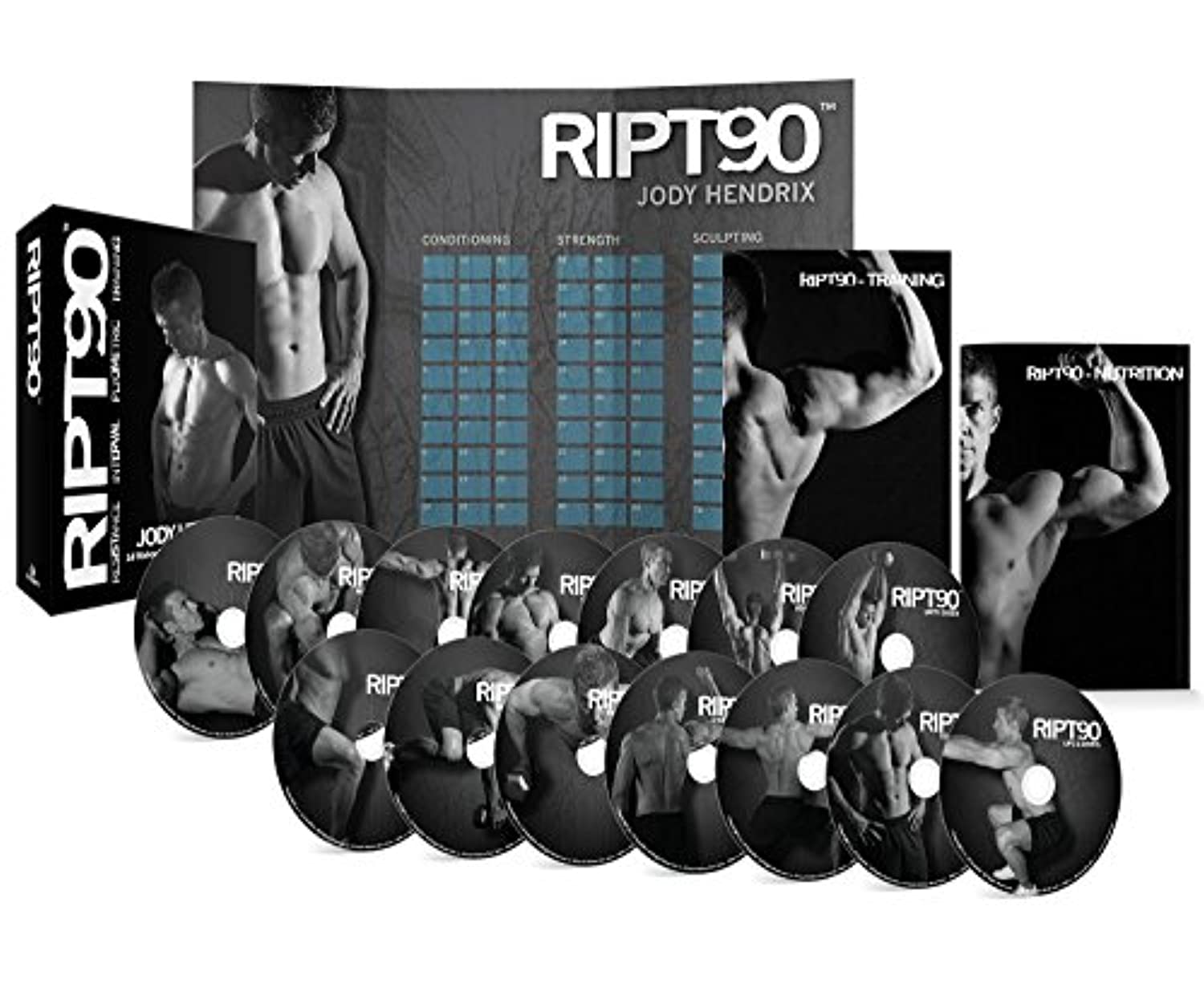 RIPT90: 14 DVD de programa de rutinas de ejercicio de 90 días + calendario de entrenamiento y guía fitness y plan de nutrición