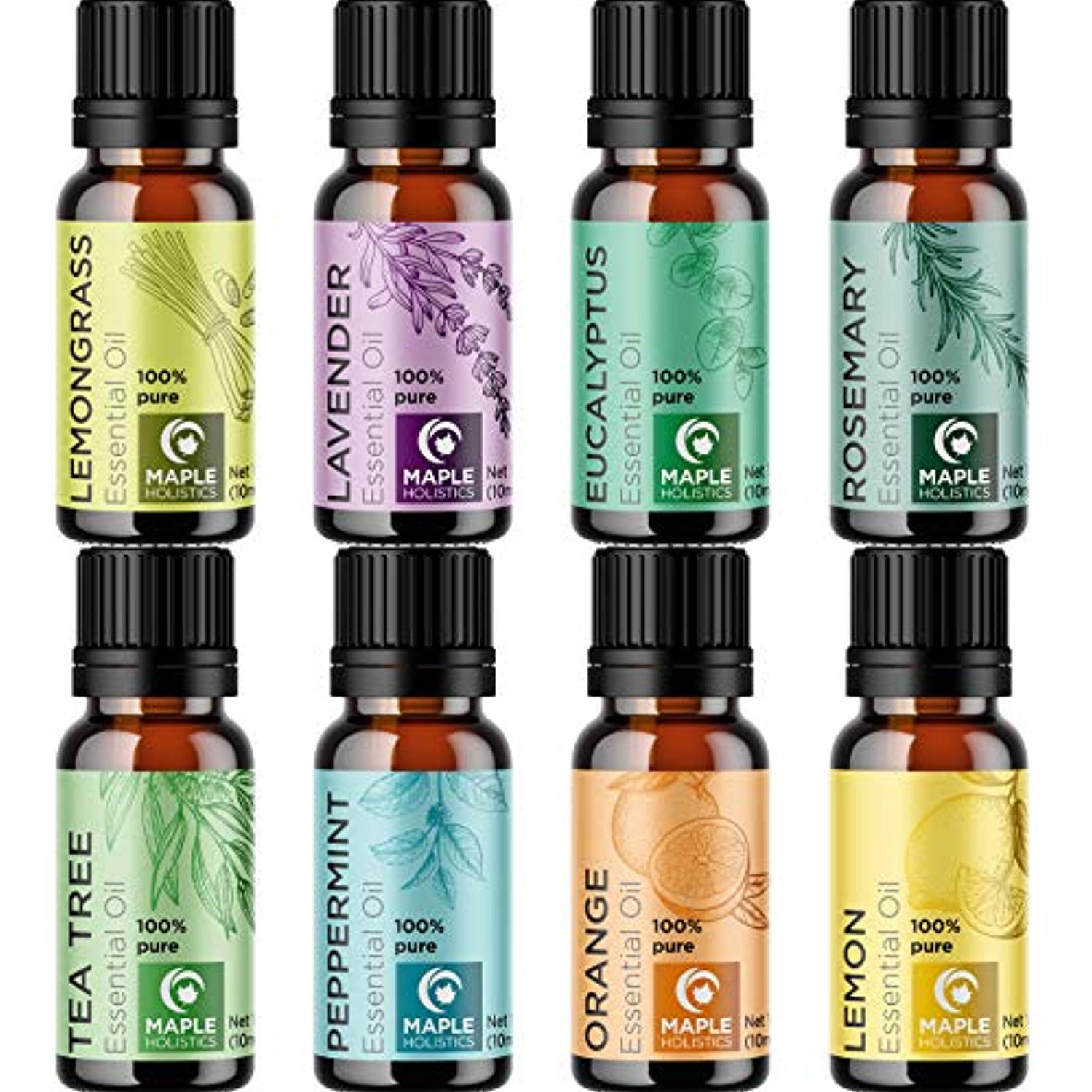 Juego de aceites esenciales 100% puro grado terapéutico – aromaterapia esencial lavanda árbol de té eucalipto romero limón menta naranja y limón – pelo uñas naturales salud y belleza