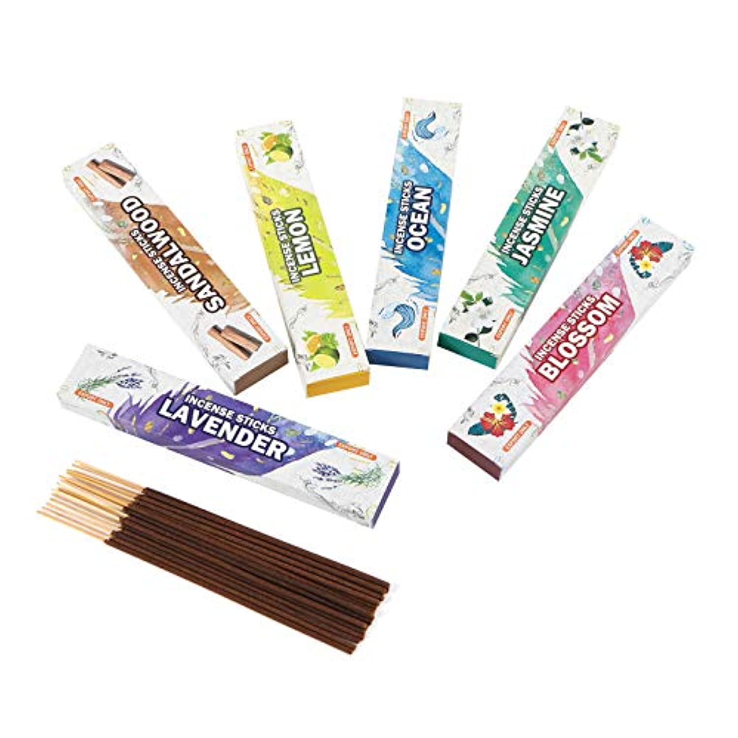 Varillas de incienso de alta calidad, paquete variado de sándalo, jazmín, limón, océano, flor, lavanda para meditación, purificación, yoga, relajación, magia, oración y rituales, 120 varillas