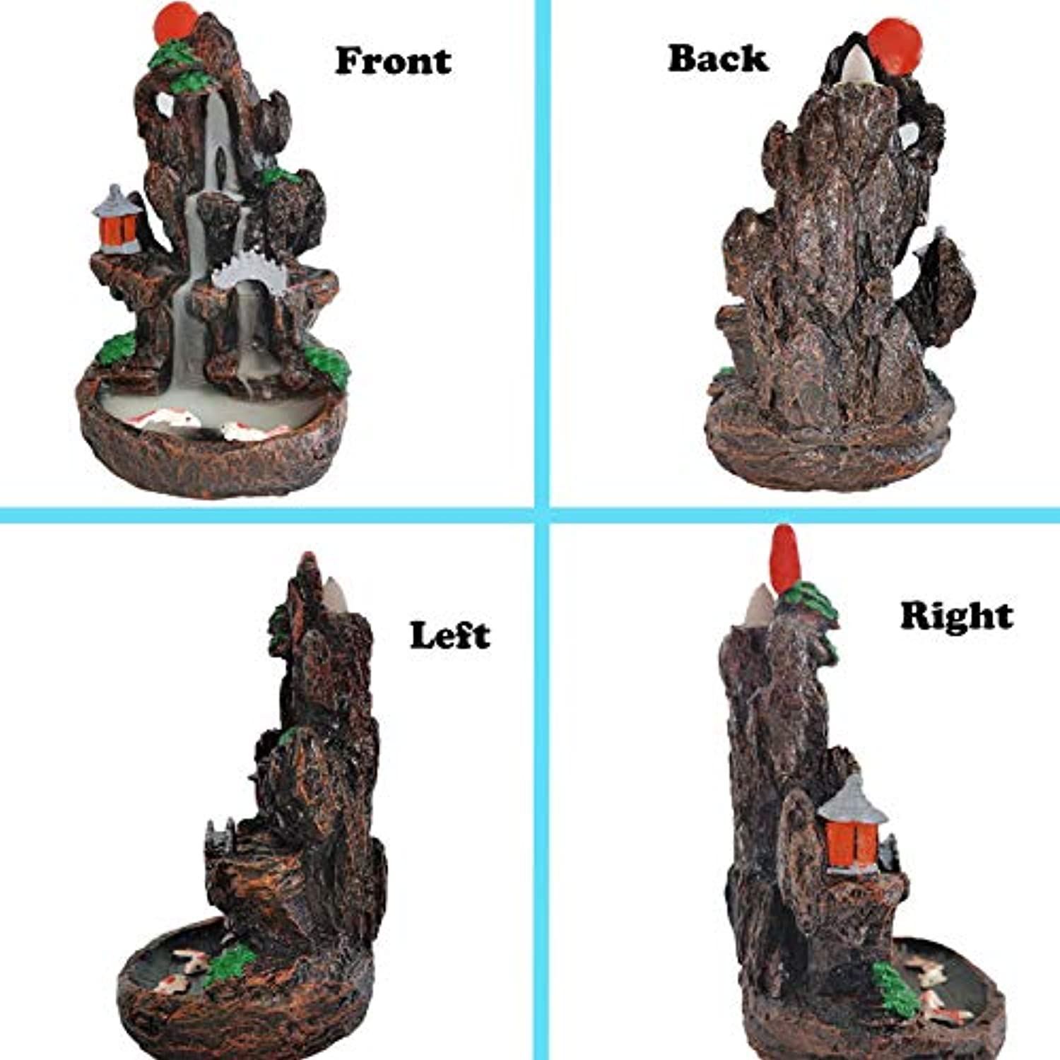 Quemador de cascada de incienso, de resina, cascada, reflujo, torre de montaña, quemador de rocalla, arroyo, aromaterapia, meditación, decoración con 120 conos de incienso y 30 varillas de incienso