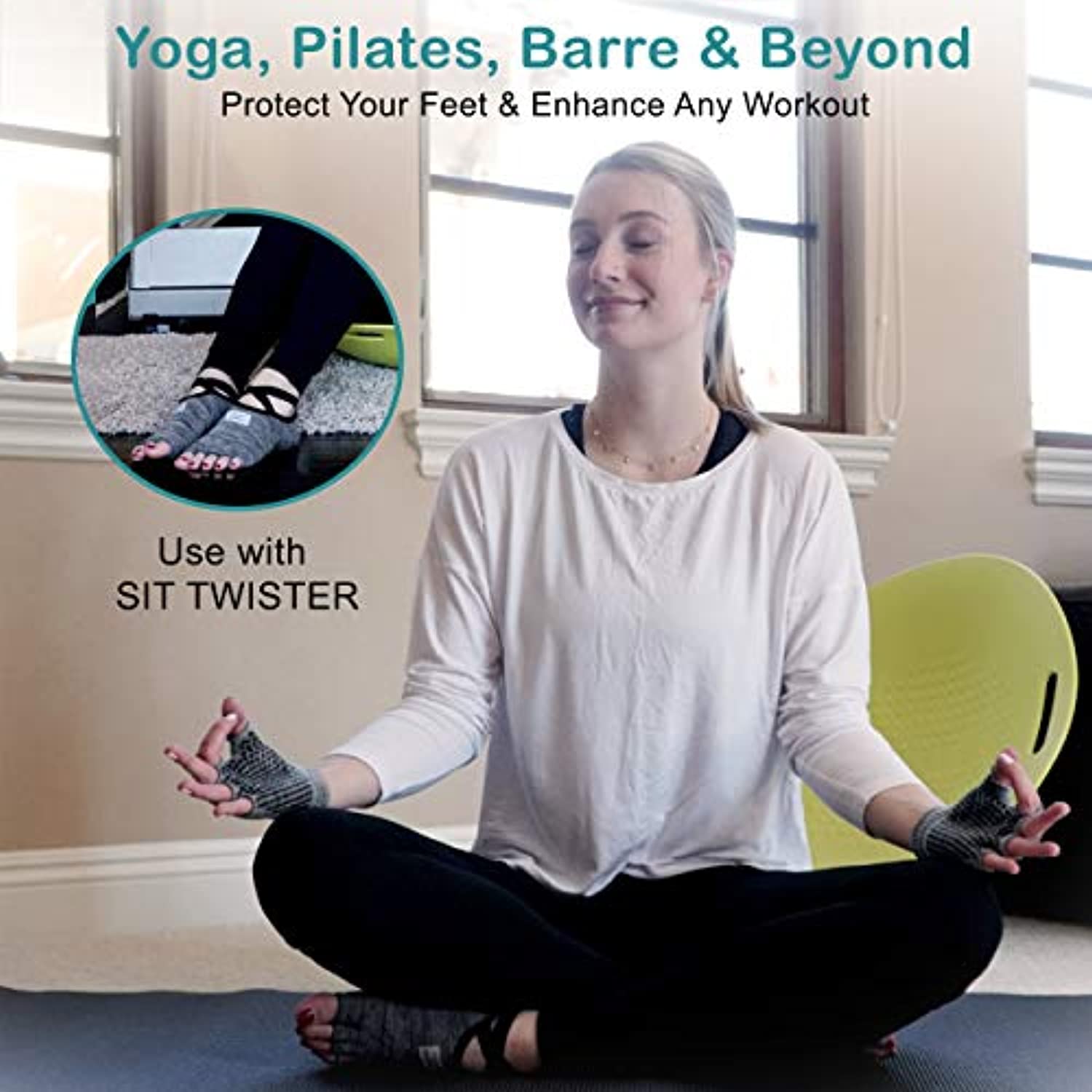 SIT TWISTER - Calcetines deportivos para yoga, pilates y ejercicios (algodón y licra, color gris)