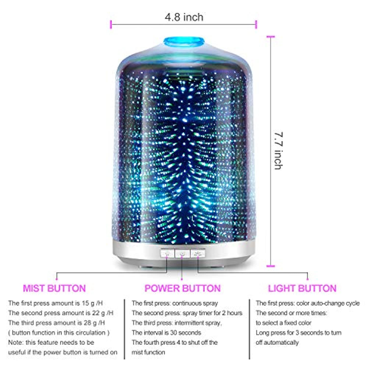 Difusor de aceite esencial 3D cristal galaxia aromaterapia difusor 8.5 fl oz aromaterapia aceite niebla fría humidificador apagado automático sin agua oficina en el hogar Yoga SPA bebé