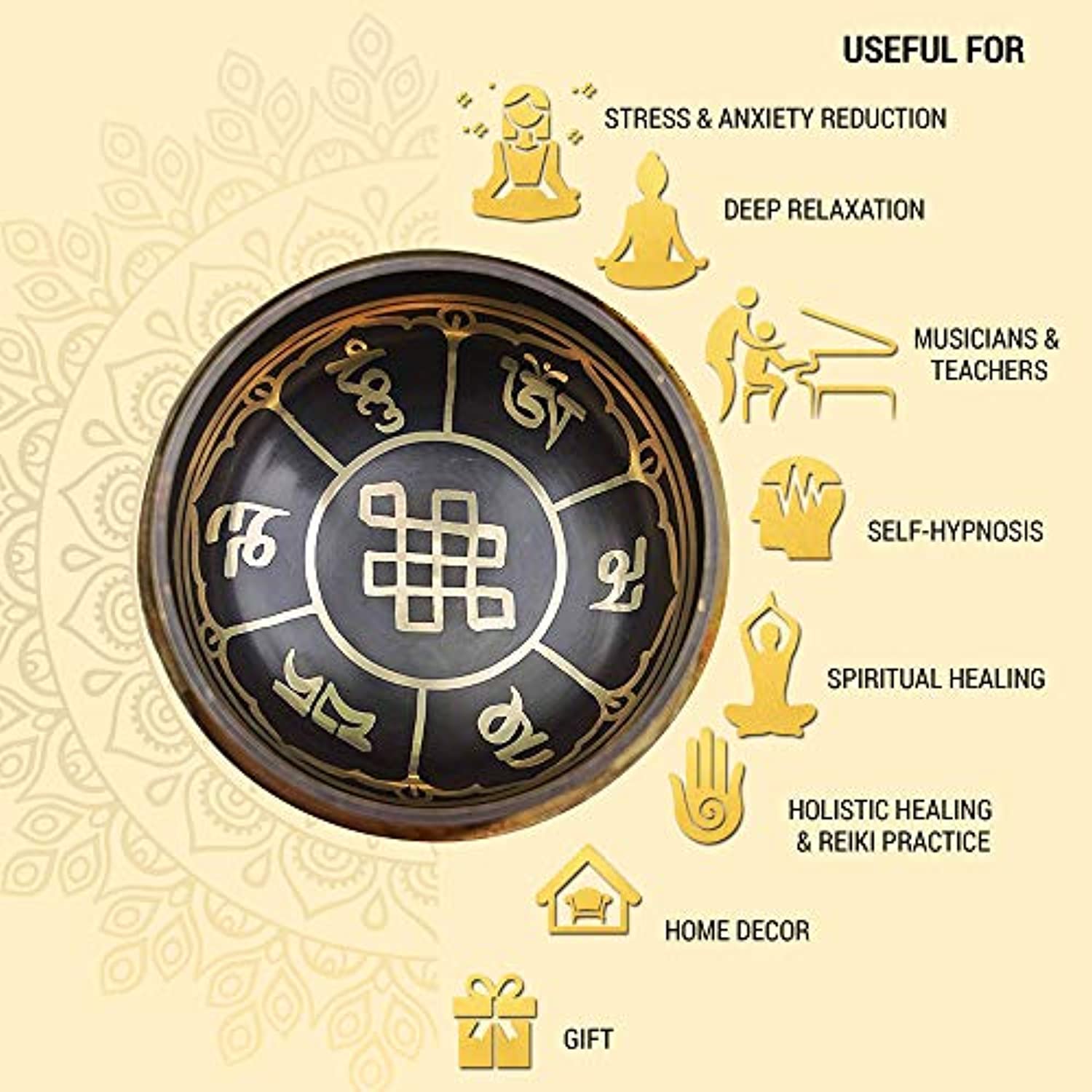 Set cuenco tibetano – Fácil de tocar, auténtico hecho a mano para meditación con sonido de chakra curativo por Himalayan Bazaar