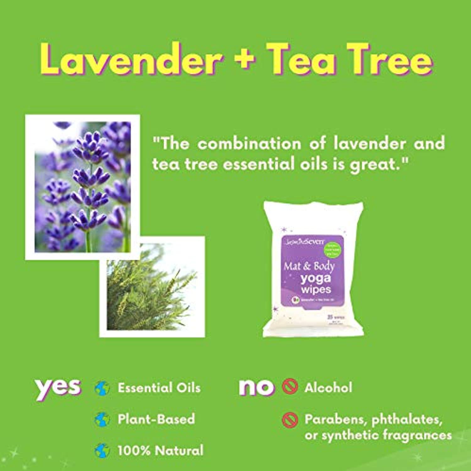 Toallitas de yoga para estera y cuerpo – Lavanda natural y árbol de té – Juego de 4 (25 toallitas por paquete) = 100 toallitas – por Jasmine Seven – para el hogar, estudio, gimnasio, viajes