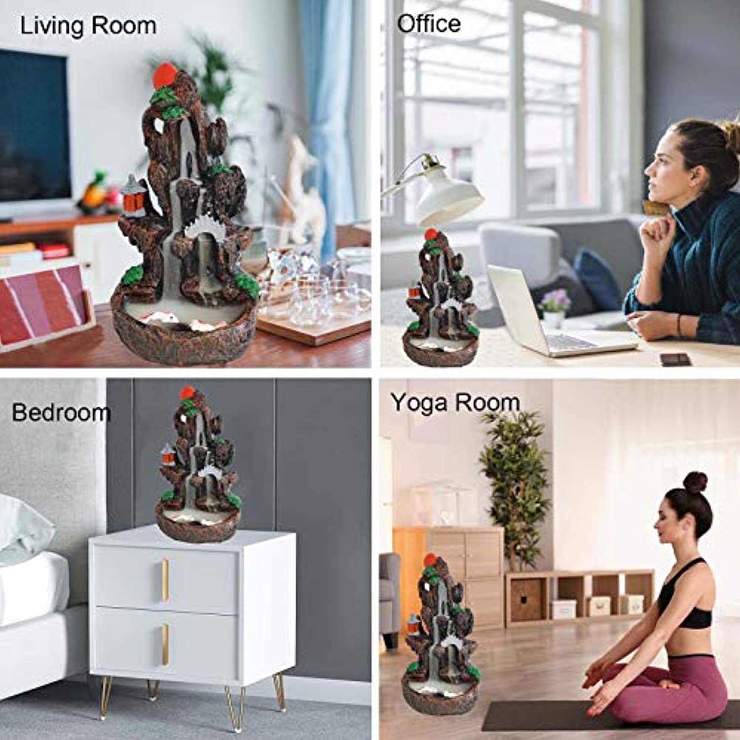 Quemador de cascada de incienso, de resina, cascada, reflujo, torre de montaña, quemador de rocalla, arroyo, aromaterapia, meditación, decoración con 120 conos de incienso y 30 varillas de incienso