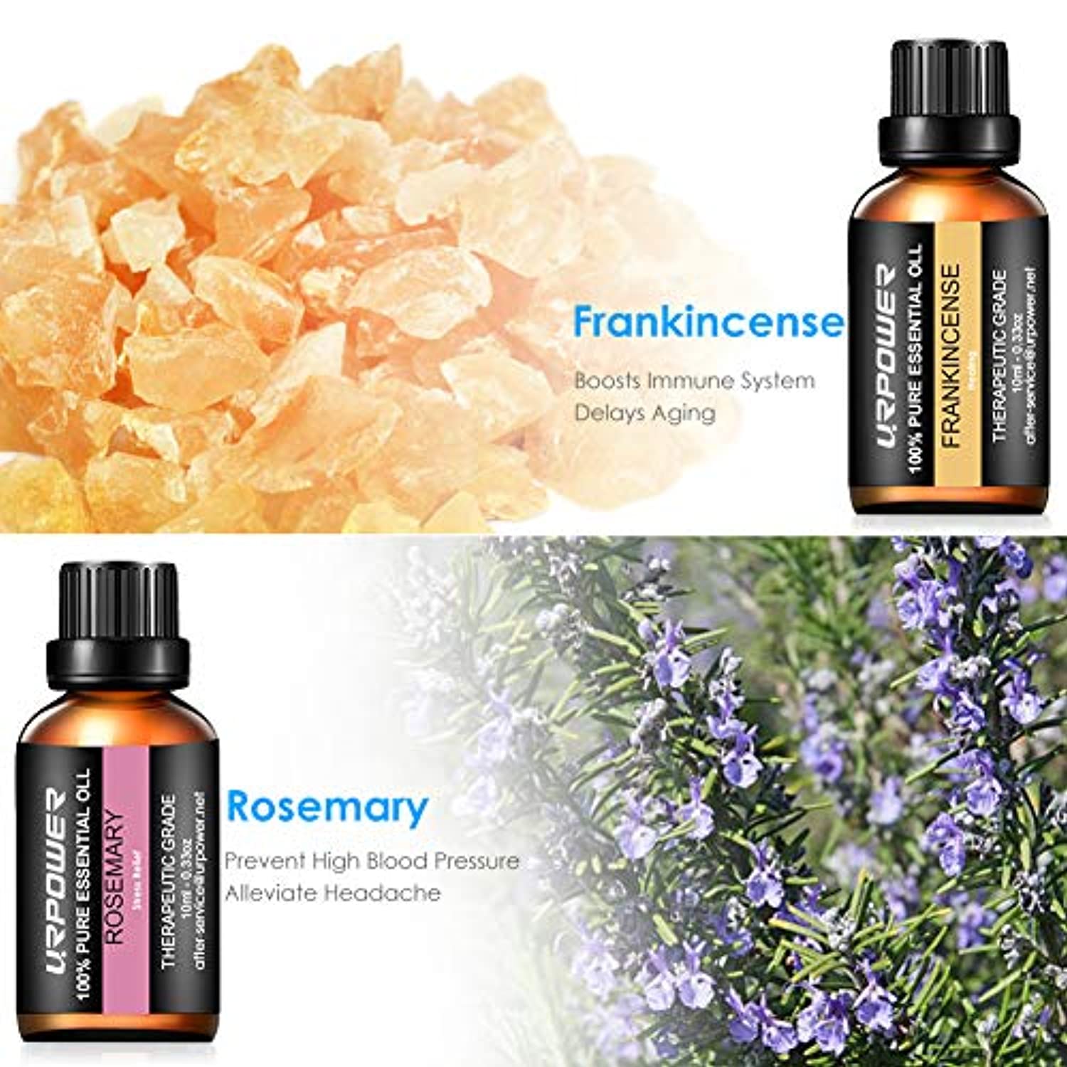 URPOWER Aceites esenciales de aromaterapia superior 8 aceites esenciales 100% puro grado terapéutico aceites esenciales Set lavanda/menta/árbol de té/naranja/eucalipto/limongrass/incienso/romero