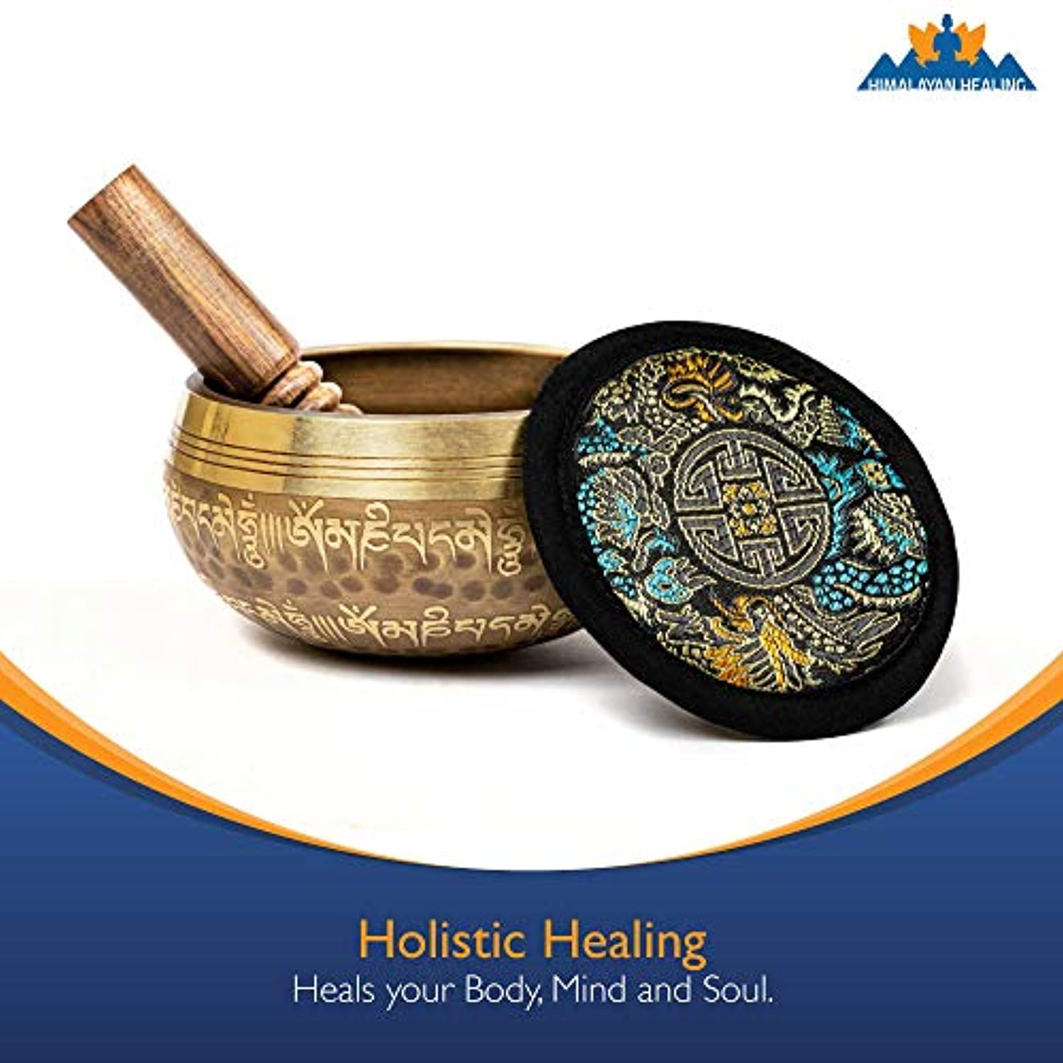 Set cuenco tibetano de 4.2 in con mantra budista sagrado y símbolo sagrado de Nepal. Diseño antiguo adecuado para yoga, meditación, sanación de sonido y equilibrio de chakras.