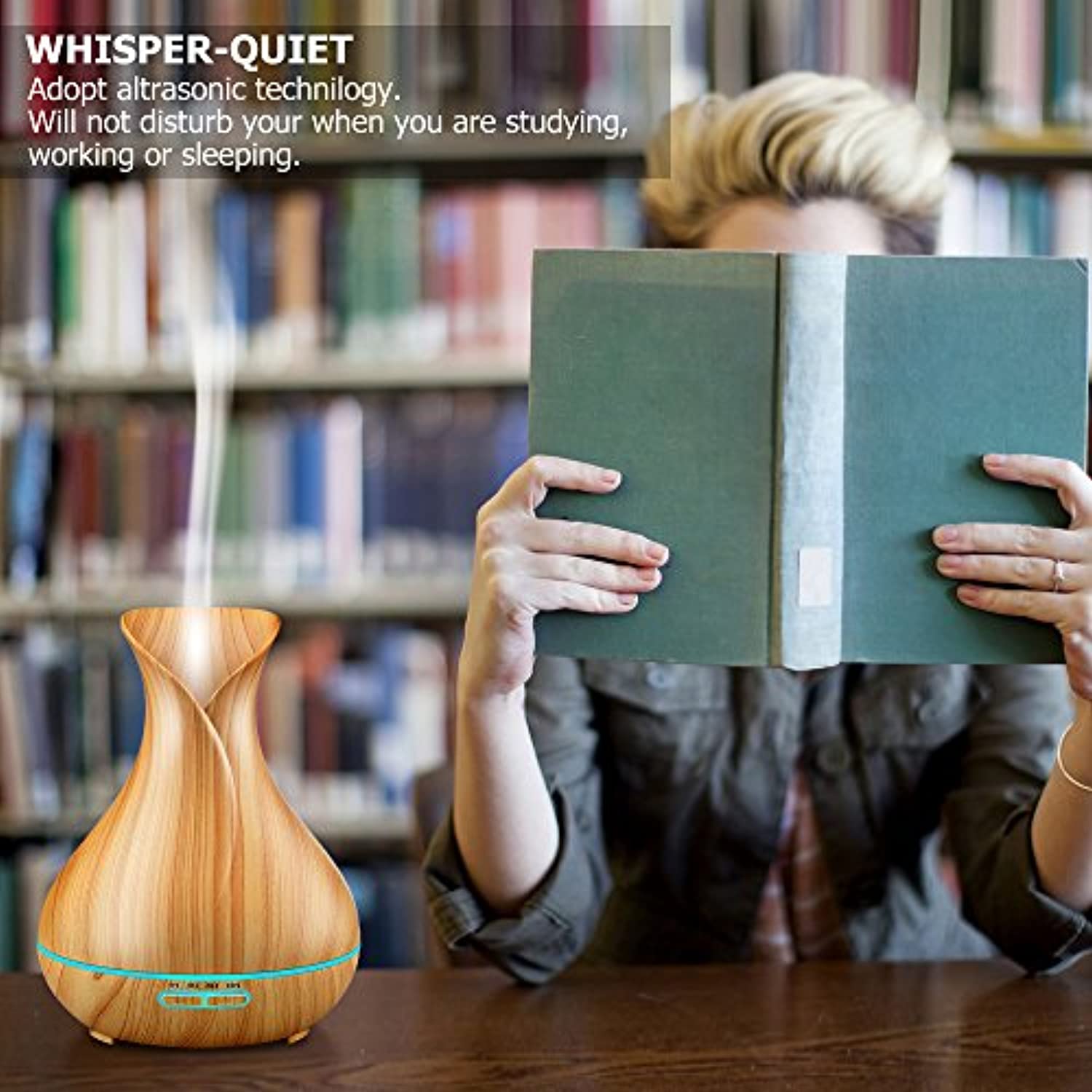 Difusor de aceites esenciales URPOWER, humidificadores de neblina fresca con aroma a madera y granos de 400 ml, difusores ultrasónicos de aromaterapia con ajustes para temporizador y salida de neblina alta o baja para el hogar, recámara, cuarto de bebé, e