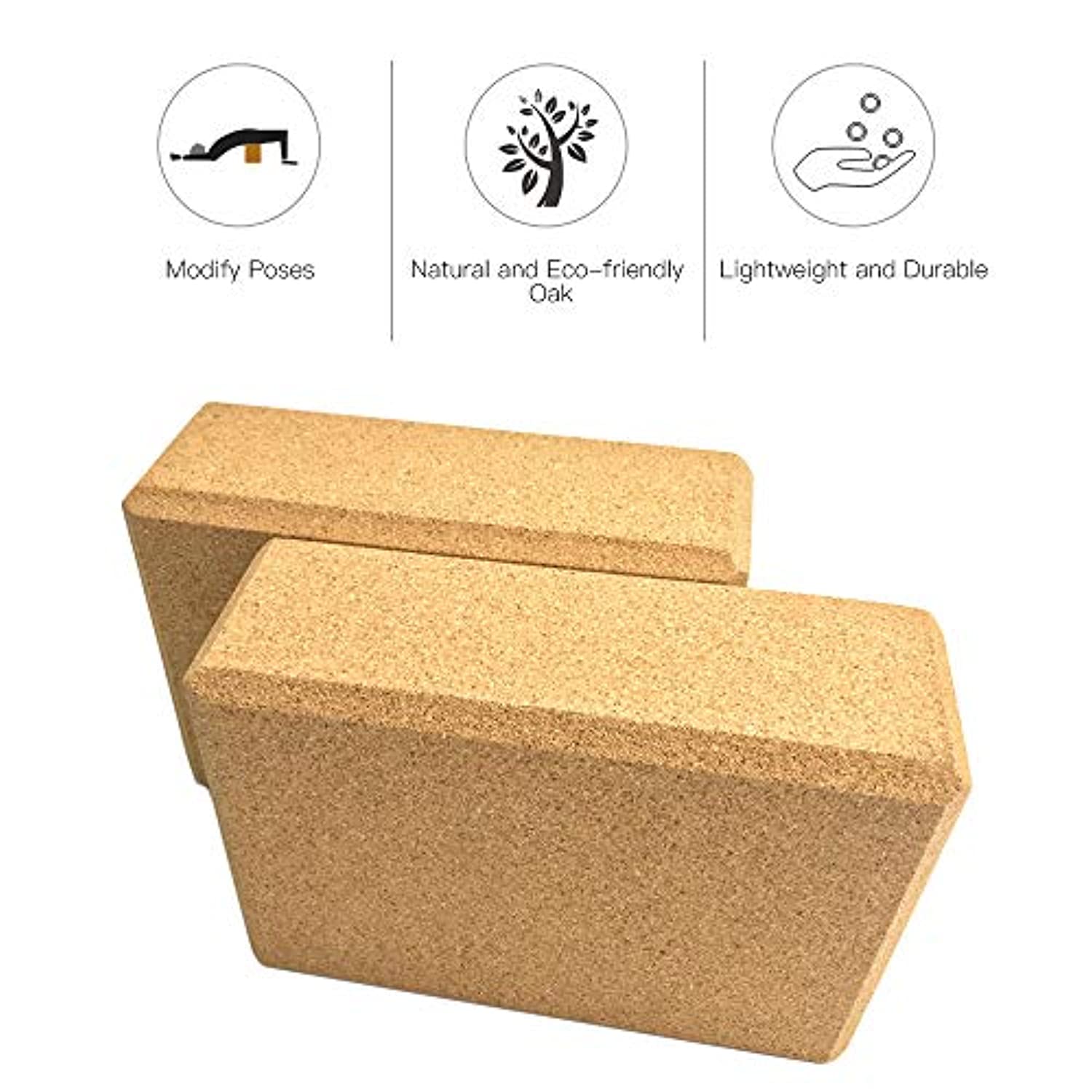 Roeam - Bloques de corcho para yoga con correa ajustable para estiramiento de yoga, corcho, ladrillos de madera, cinturón de yoga ajustable, accesorios de entrenamiento para el hogar