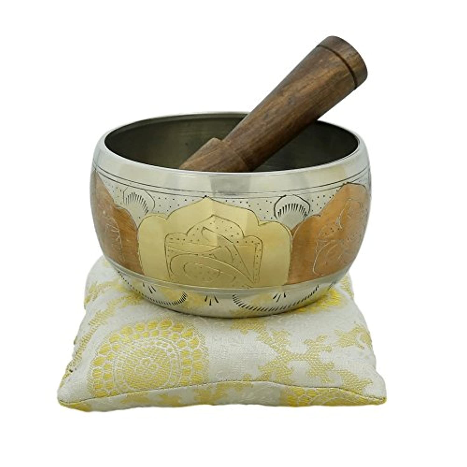 Tazón tibetano para meditación de cobre y plata budista decoración de 4.0 in