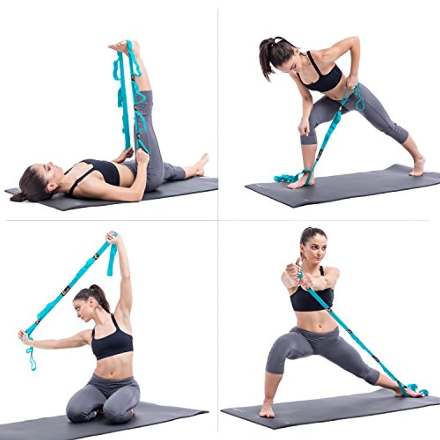 Correa de yoga EVO para estirar con 10 bucles, elástica o no elástica, tela suave | fuerte resistencia | viene con libro electrónico de ejercicios y tutoriales en vídeo en línea