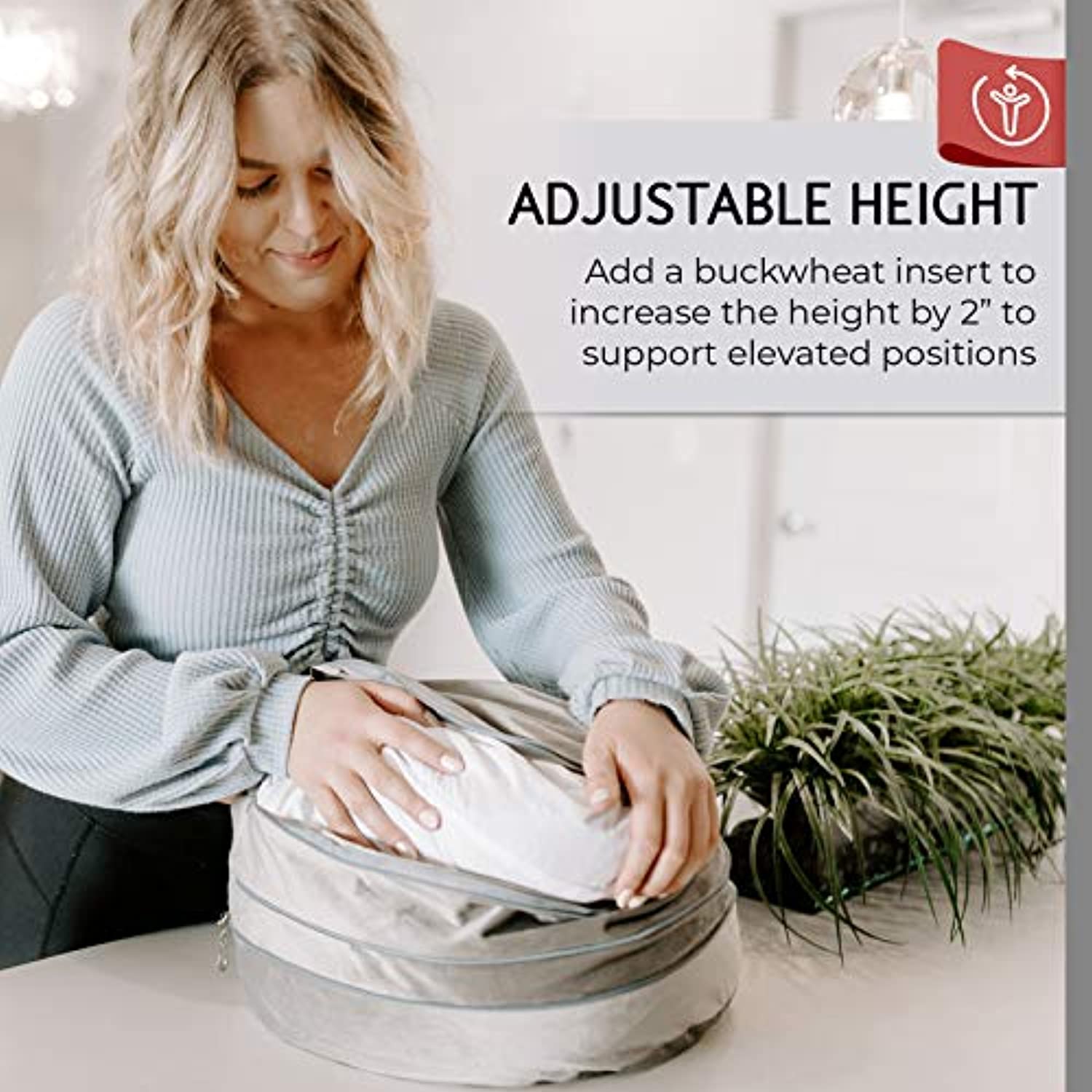 Florensi - Cojín de meditación ajustable (16.0 x 16.0 x 6.2 in), almohada de meditación de terciopelo grande, almohada de yoga premium para mujeres y hombres, cojín de yoga, cojines de meditación de trigo sarraceno, altura ajustable