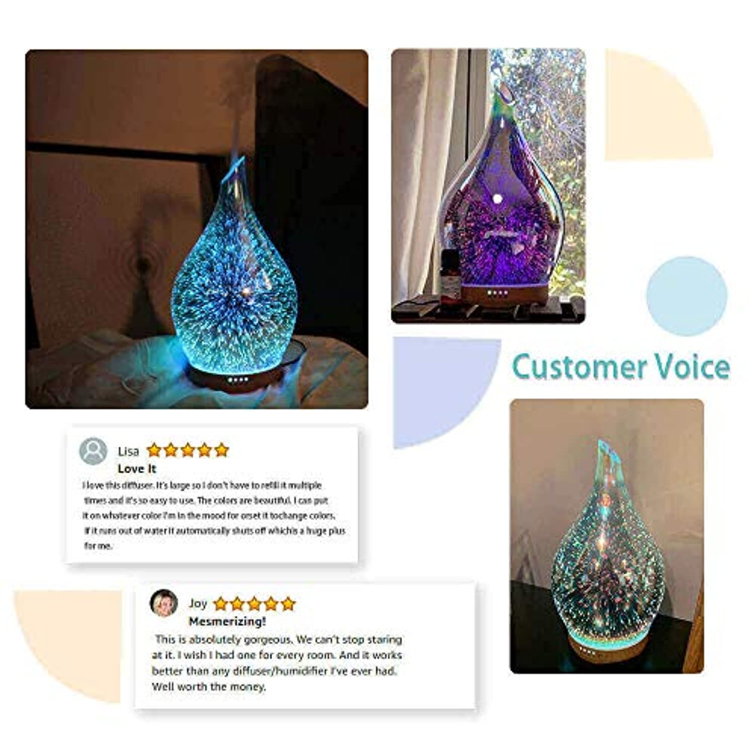 Porseme 9.5 fl oz 3D difusor de aceite esencial difusor aromaterapia difusores niebla fría sin agua auto apagado humidificador