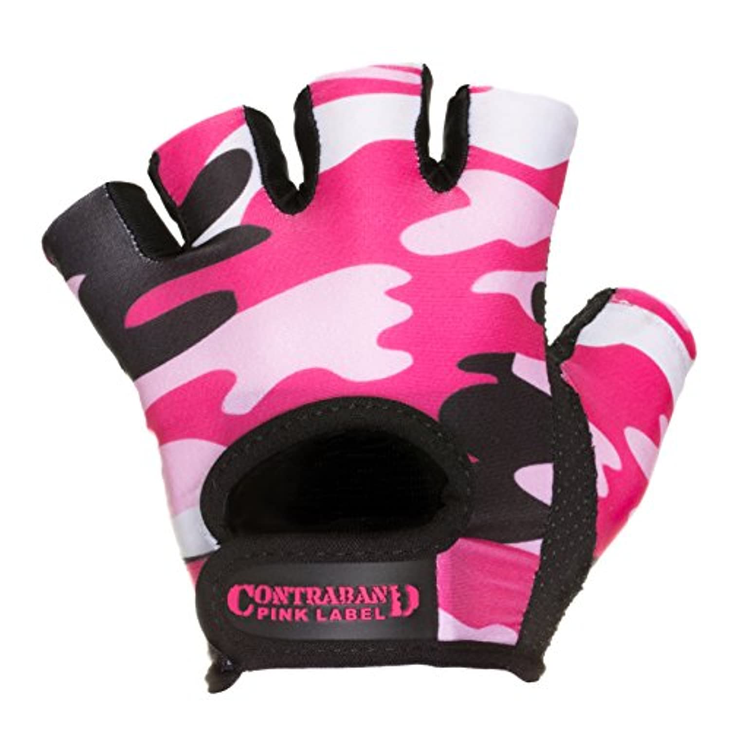 Contraband Pink Label 5217 - Guantes de elevación con estampado de camuflaje para mujer (par) - Ligeros veganos medianos acolchados de microfibra amara cuero con agarre de silicona