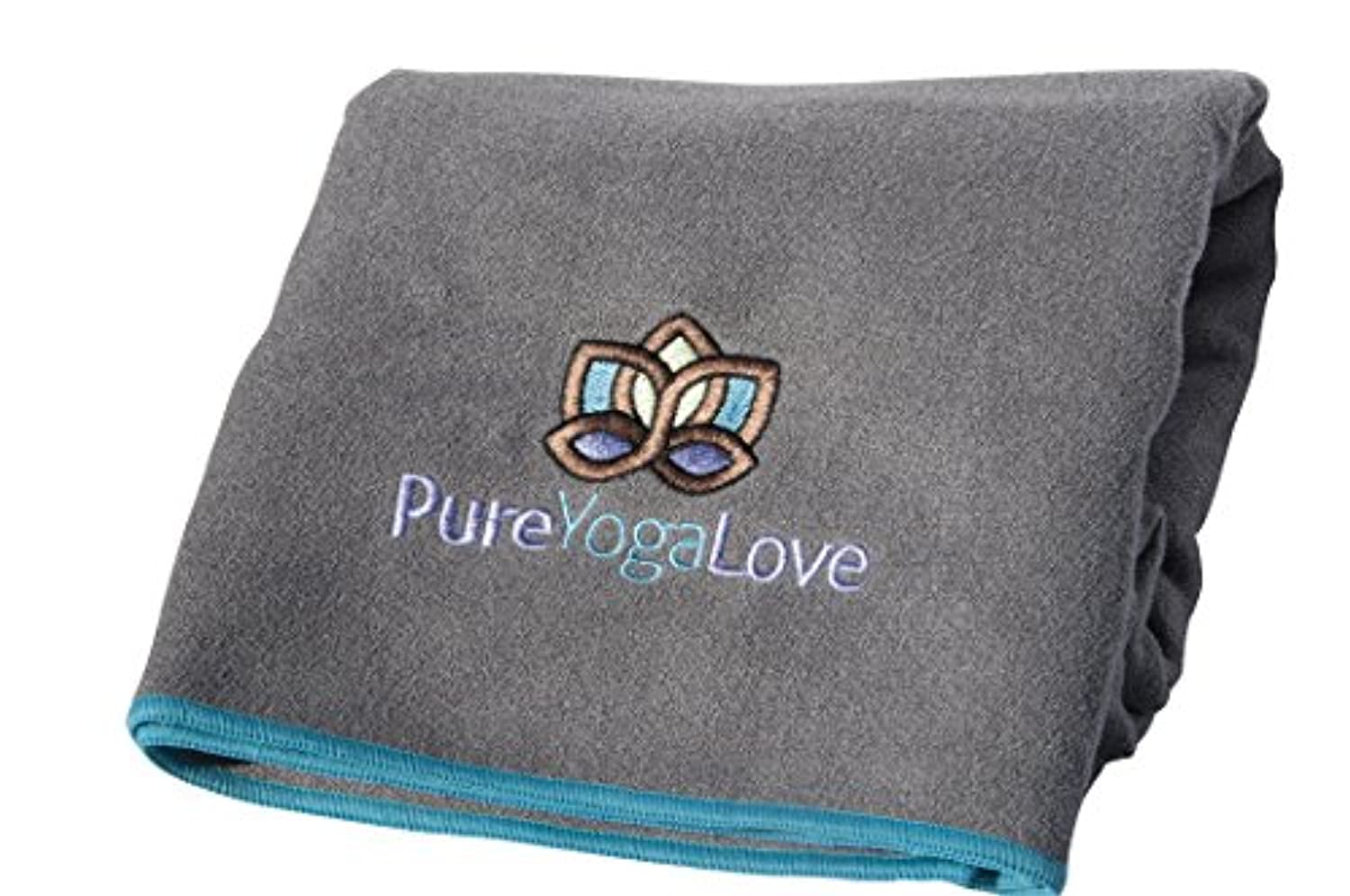 Pure Yoga Love - Toalla de yoga caliente (24.0 x 72) superabsorbente, antideslizante, secado rápido y duradero, mejora el agarre de la Tapete funciona para Bikram, Ashtanga y todo tipo de yoga