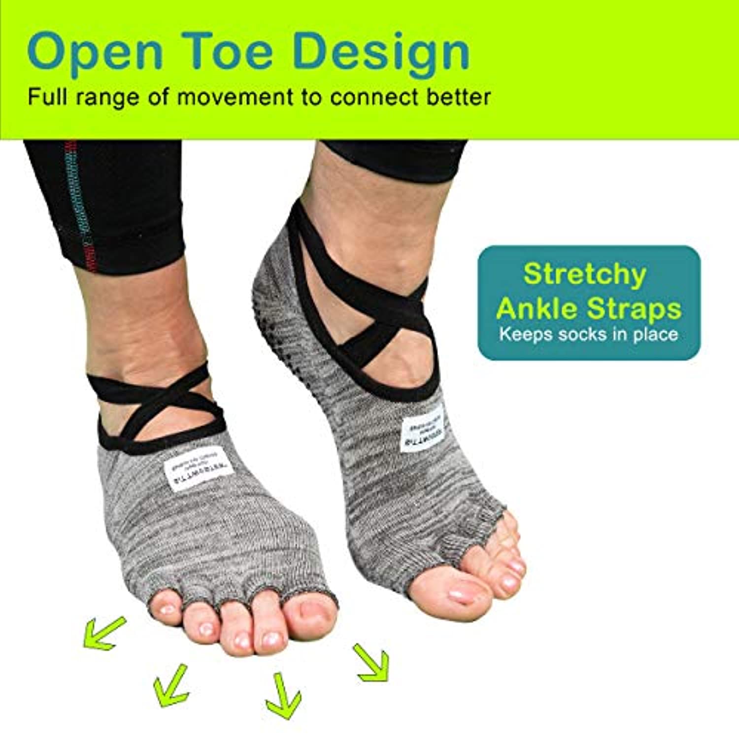 SIT TWISTER - Calcetines deportivos para yoga, pilates y ejercicios (algodón y licra, color gris)