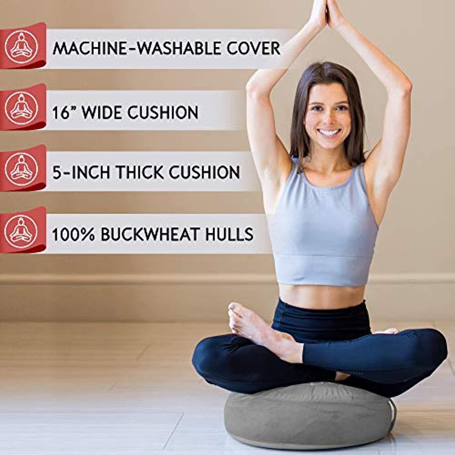 Florensi - Cojín de meditación (16.0 x 16.0 x 6.2 in), almohada de meditación de terciopelo grande para mujeres y hombres, cojín de yoga, almohadas de meditación para sentarse en el suelo, cojines de meditación de trigo sarraceno