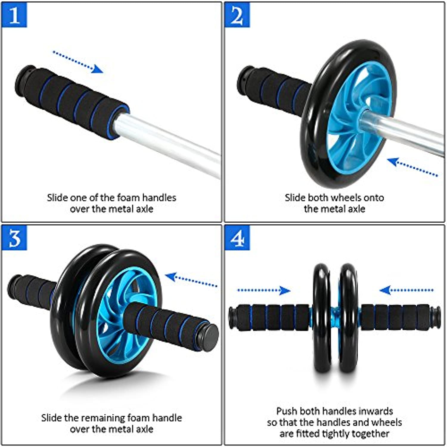 TOMSHOO - Kit 5 en 1 de rueda para abdominales con barra para flexiones, cuerda de saltar, pinzas para mano y almohadilla para rodillas, para gimnasio y entrenamiento en casa