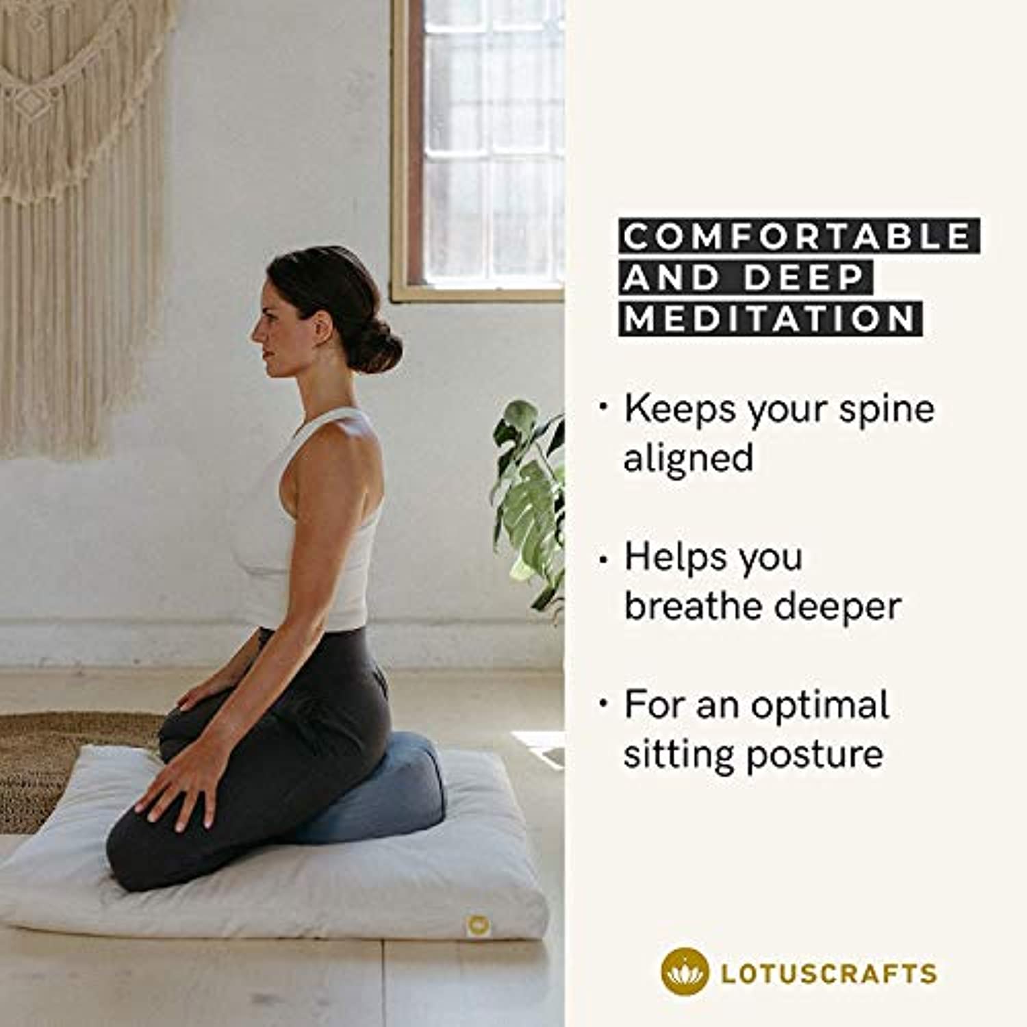 Lotuscrafts - Cojín de meditación redondo de loto – meditación cómoda y profunda – Altura 5.9 in – Funda lavable de algodón orgánico – Almohada de meditación