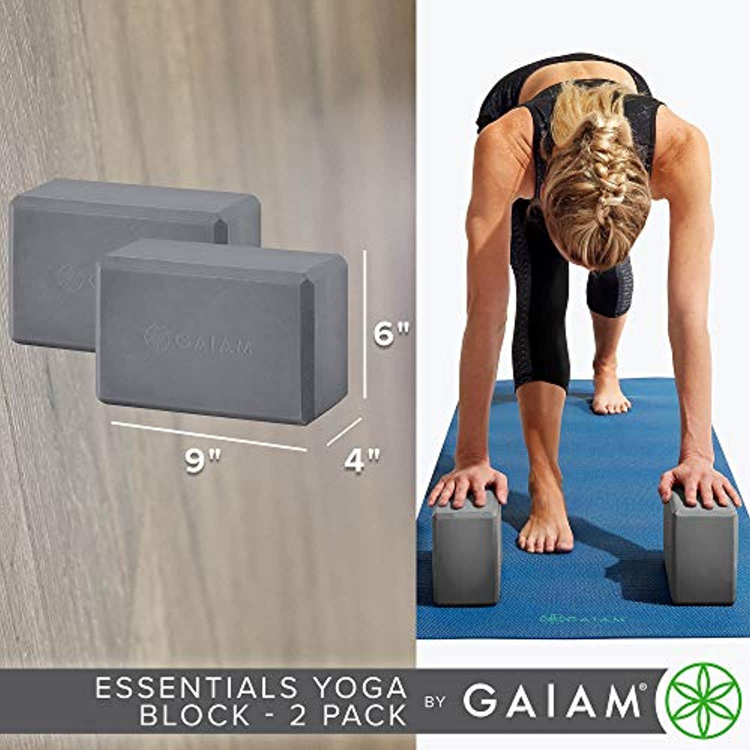 Gaiam Essentials - Bloque de yoga (set de 2), espuma de EVA suave y antideslizante, multiuso