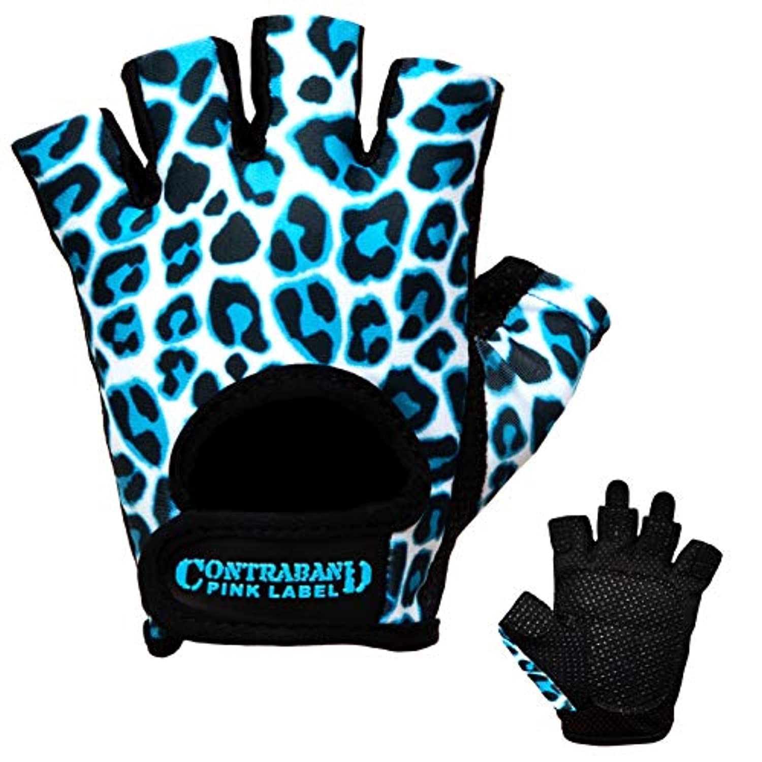Contraband Pink Label 5297 - Guantes de elevación con estampado de leopardo para mujer, 2 pares, ligero, vegano, mediano, acolchado de microfibra amara, cuero con agarre de silicona