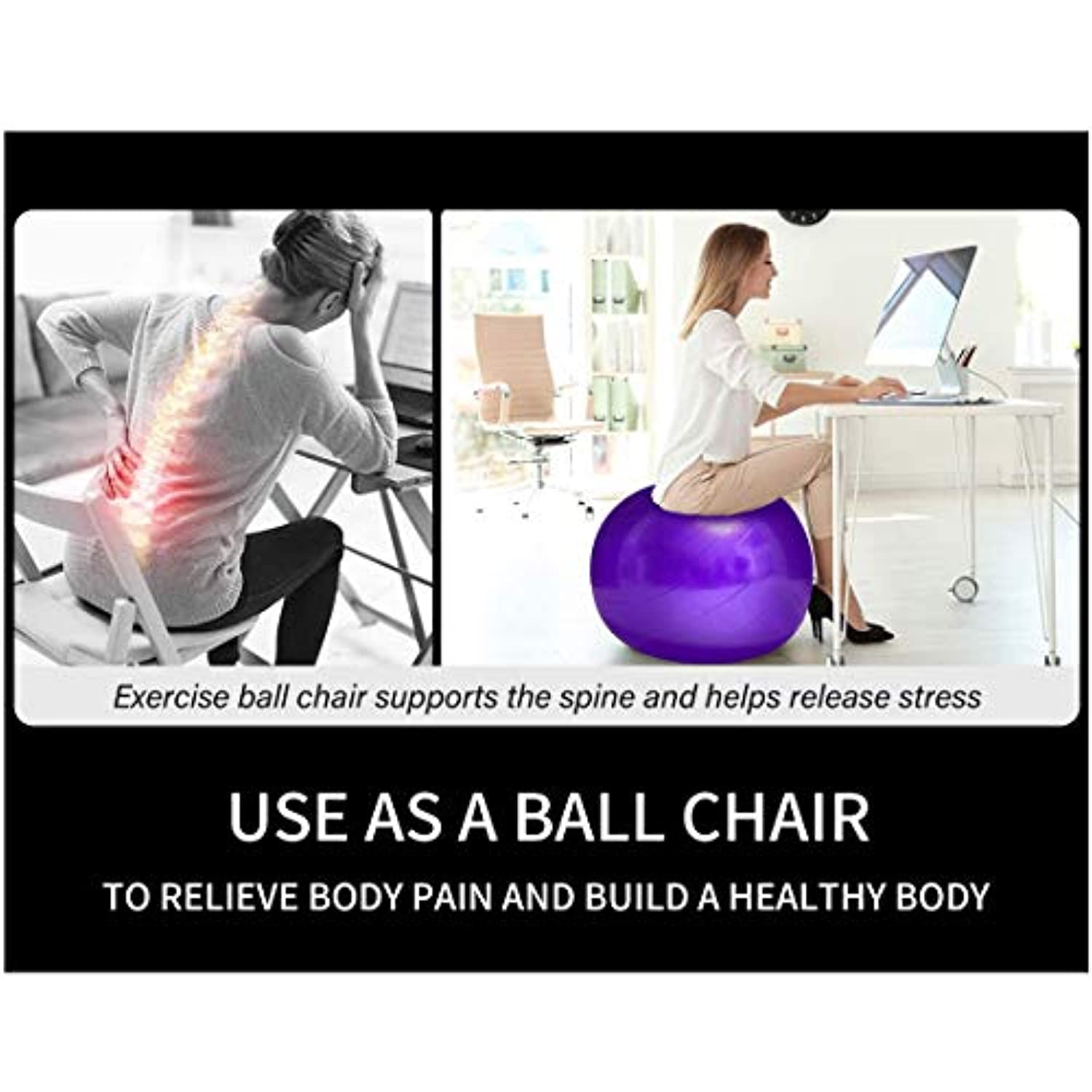 Pelota de ejercicio de 24.8 in extra gruesa silla de yoga para fitness, estabilidad, equilibrio, terapia física diseño de calidad profesional