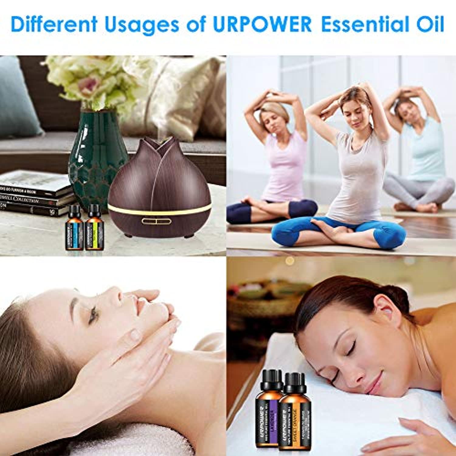 URPOWER Aceites esenciales de aromaterapia superior 8 aceites esenciales 100% puro grado terapéutico aceites esenciales Set lavanda/menta/árbol de té/naranja/eucalipto/limongrass/incienso/romero